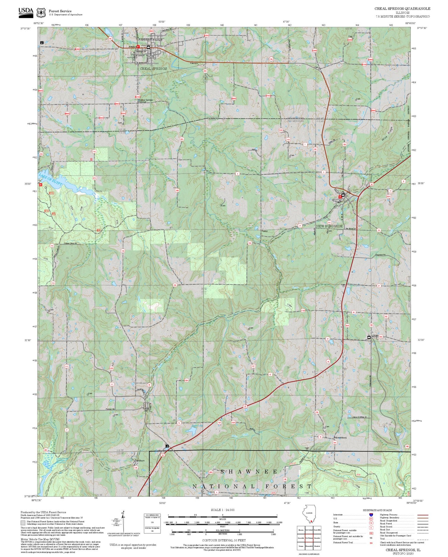 2025 Forest Service Topo Map of Creal Springs Illinois
