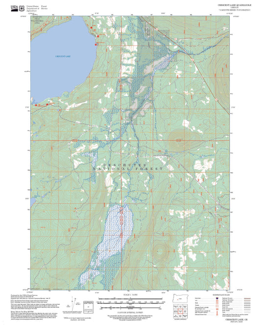 2025 Forest Service Topo Map of Crescent Lake Oregon