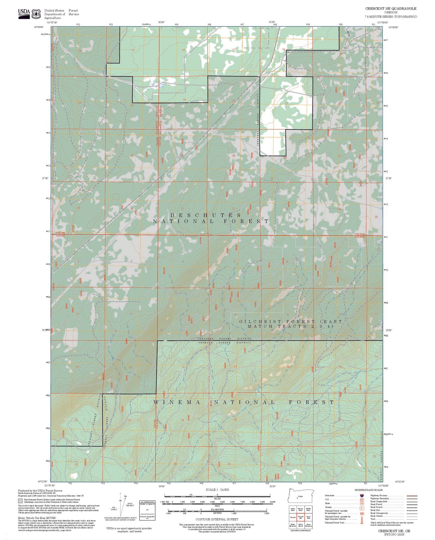 2025 Forest Service Topo Map of Crescent NE Oregon