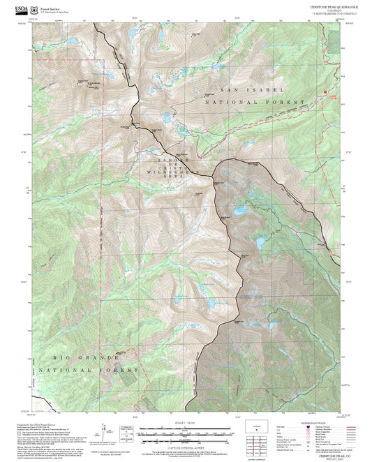 2025 Forest Service Topo Map of Crestone Peak Colorado