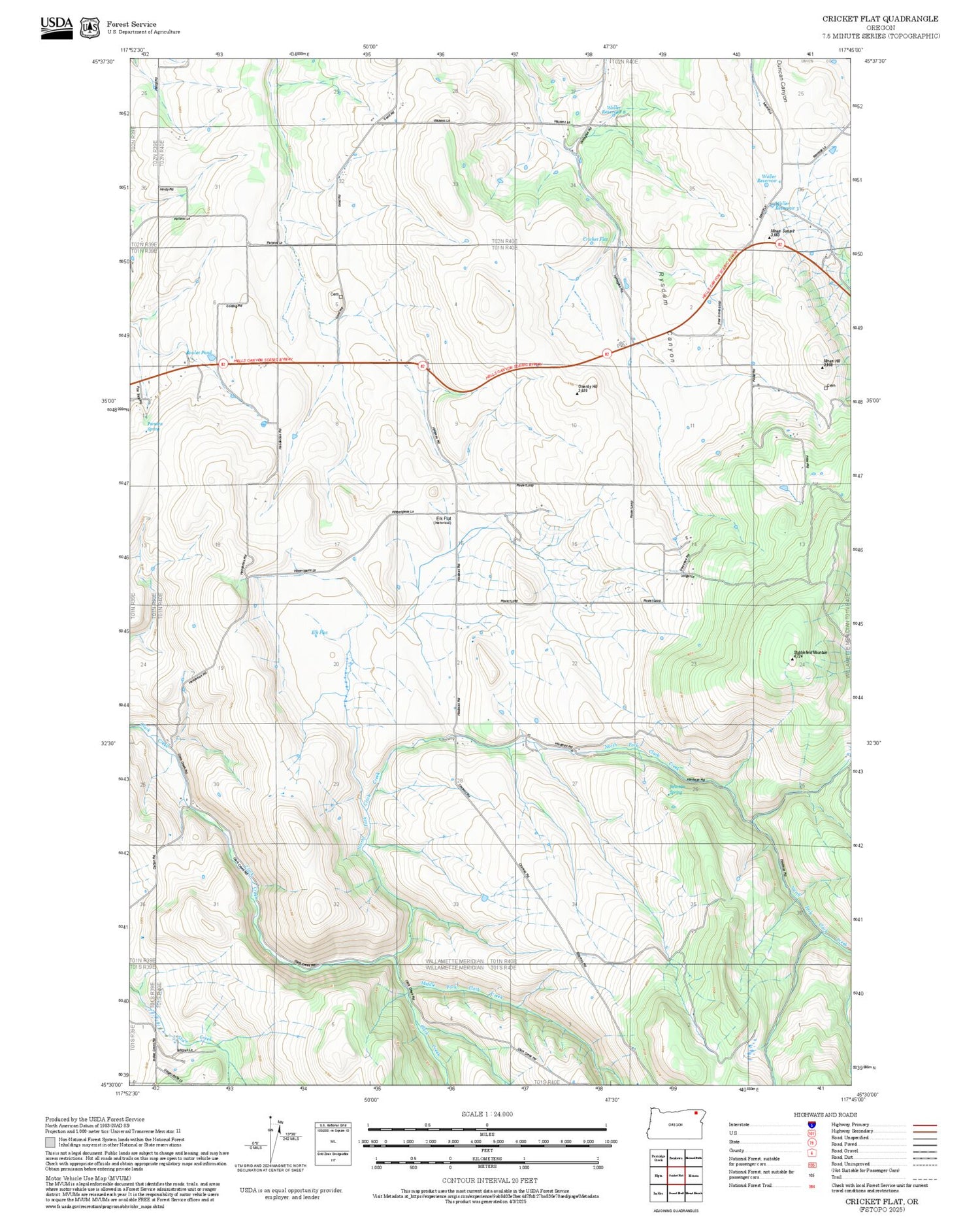2025 Forest Service Topo Map of Cricket Flat Oregon