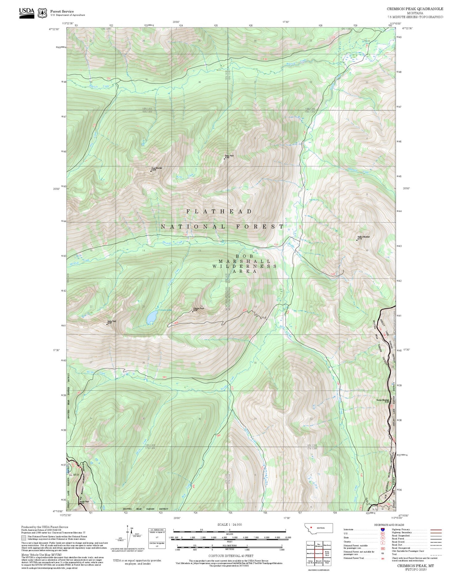 2025 Forest Service Topo Map of Crimson Peak Montana