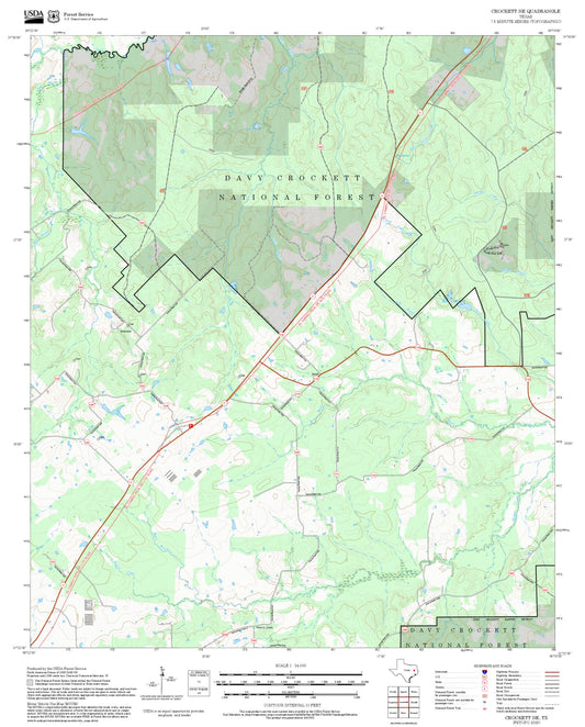 2025 Forest Service Topo Map of Crockett NE Texas
