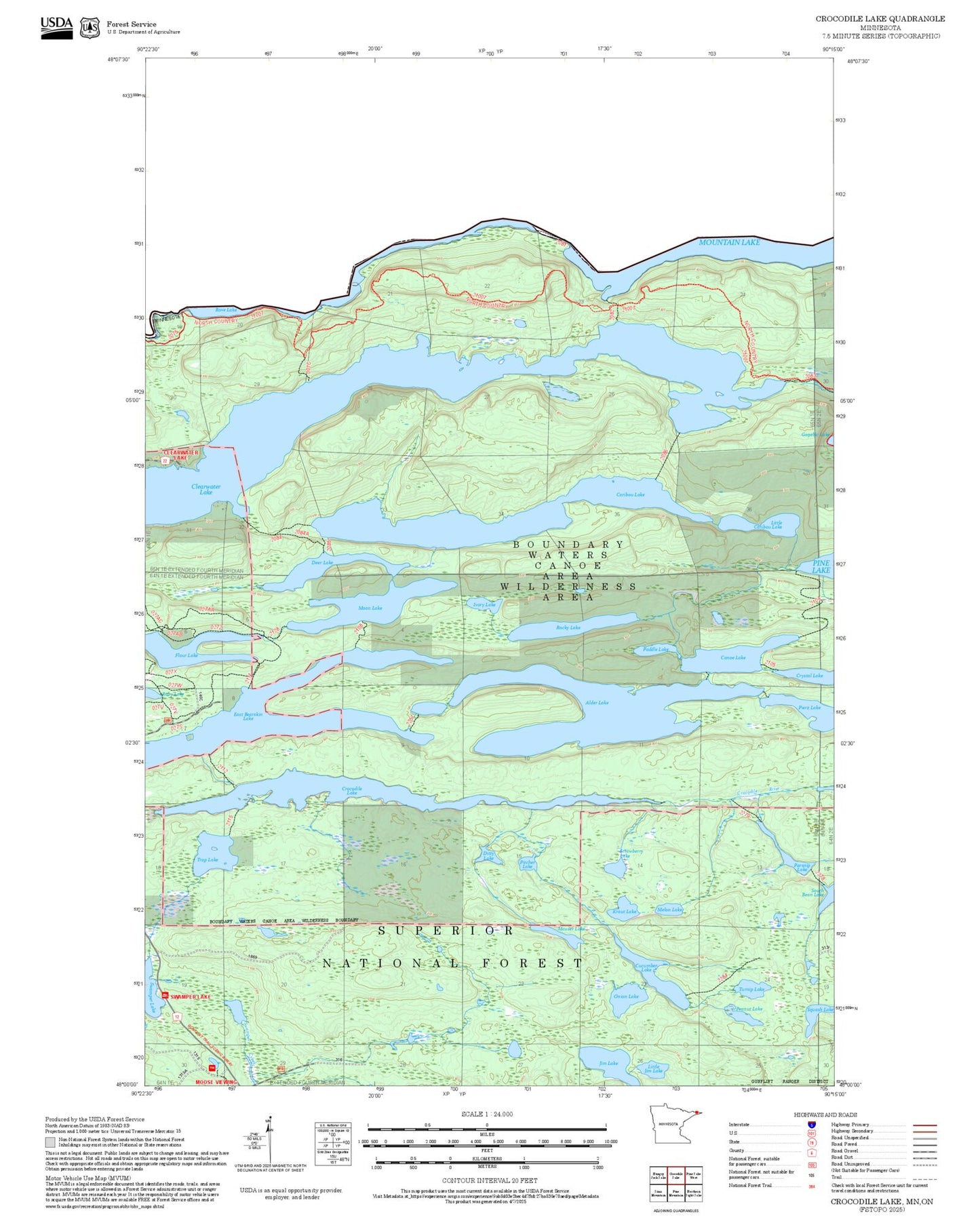 2025 Forest Service Topo Map of Crocodile Lake Minnesota