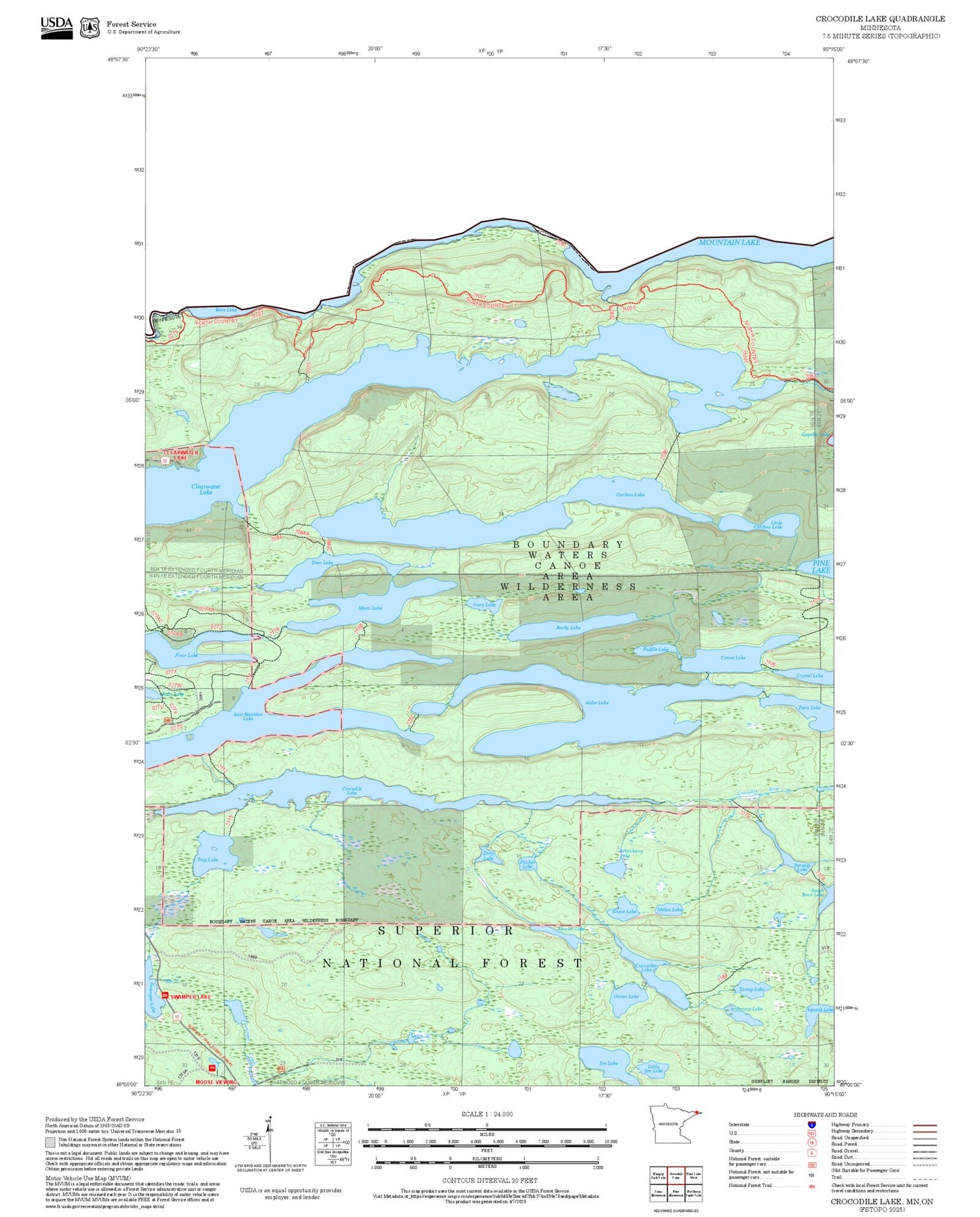 2025 Forest Service Topo Map of Crocodile Lake Minnesota
