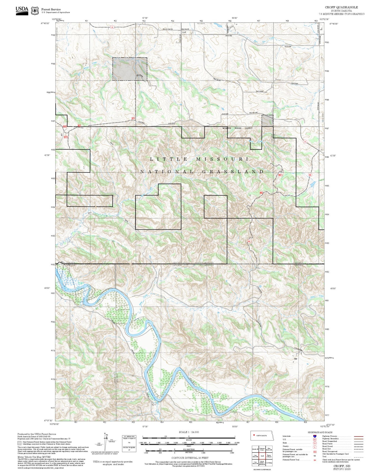 2025 Forest Service Topo Map of Croff North Dakota