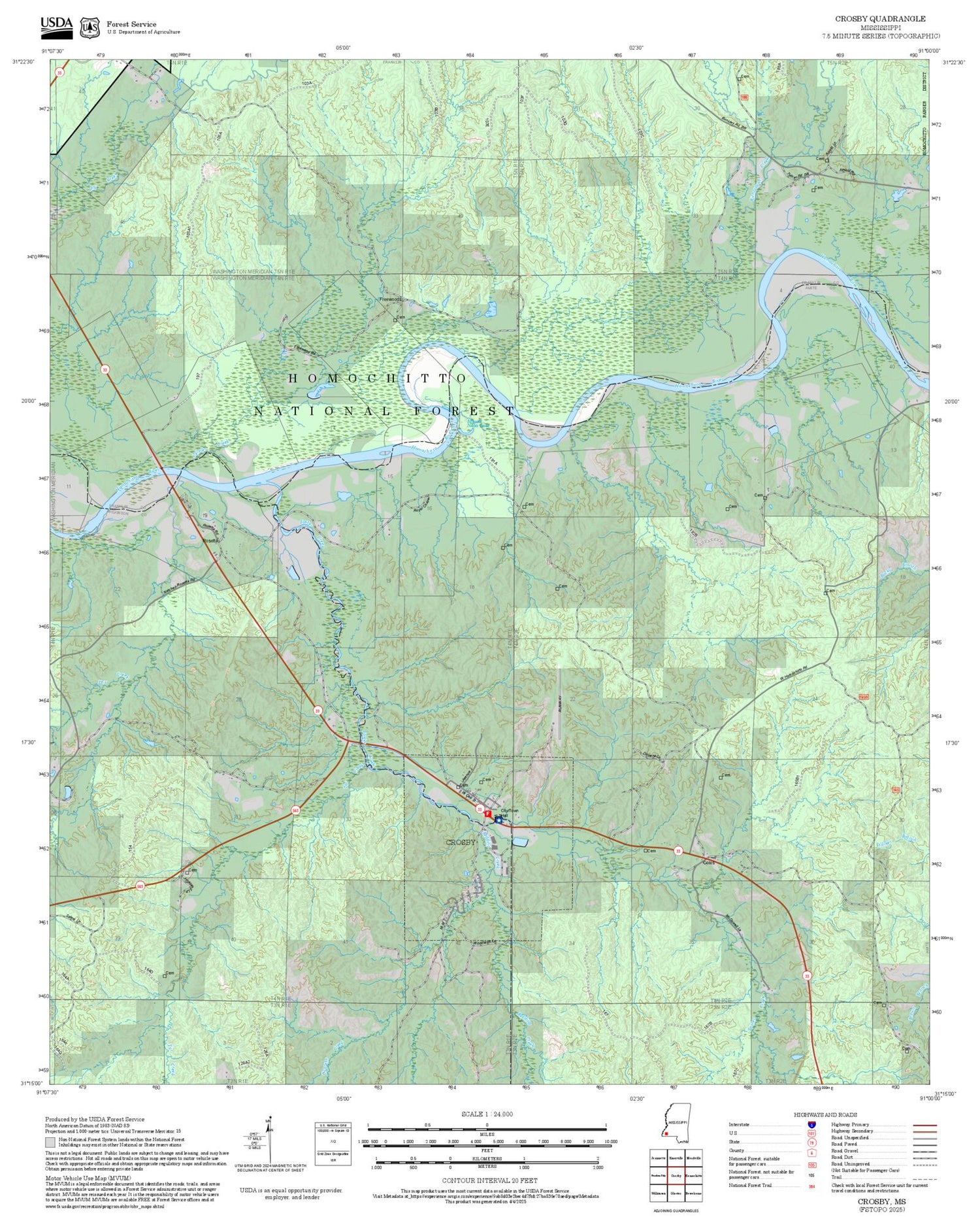 2025 Forest Service Topo Map of Crosby Mississippi