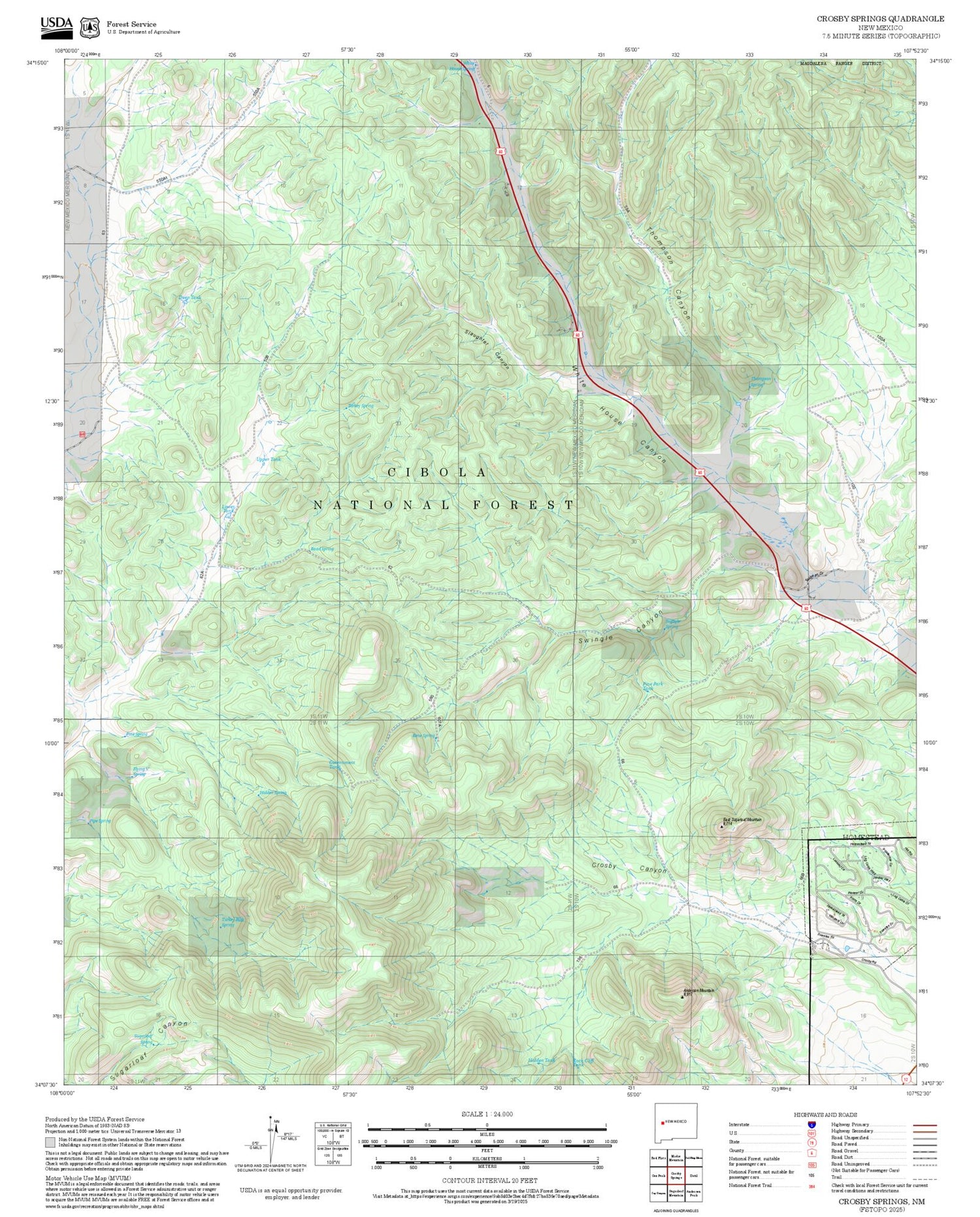 2025 Forest Service Topo Map of Crosby Springs New Mexico