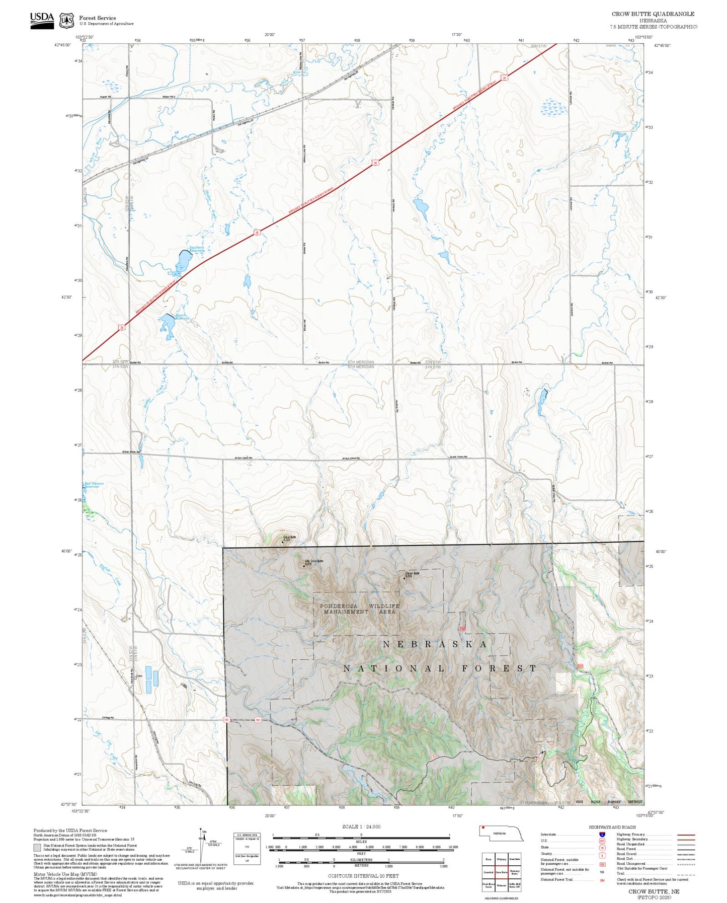 2025 Forest Service Topo Map of Crow Butte Nebraska