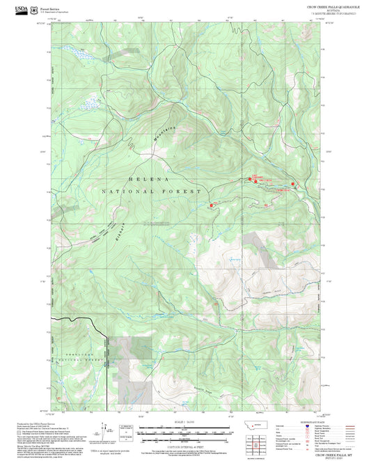 2025 Forest Service Topo Map of Crow Creek Falls Montana