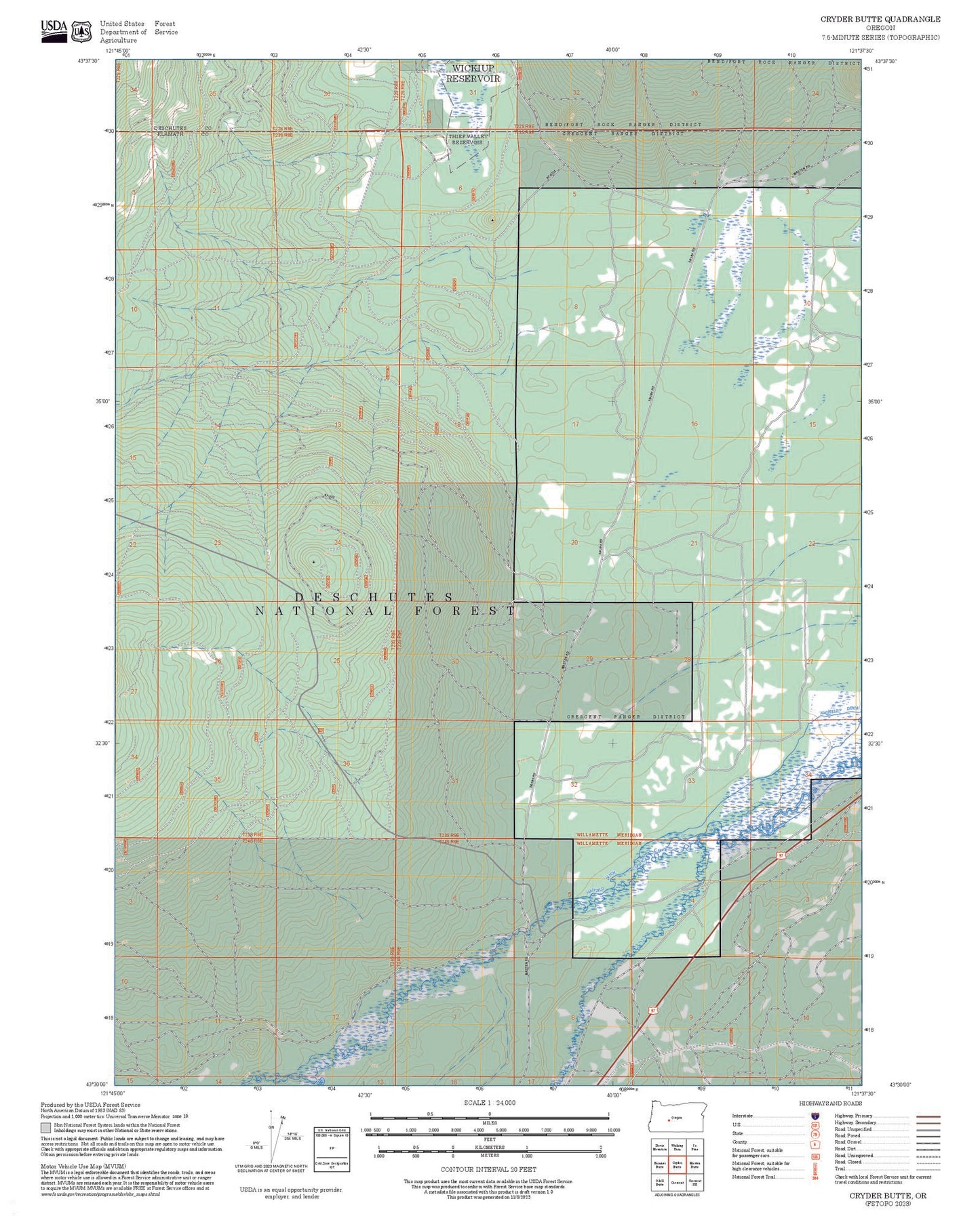 2025 Forest Service Topo Map of Cryder Butte Oregon