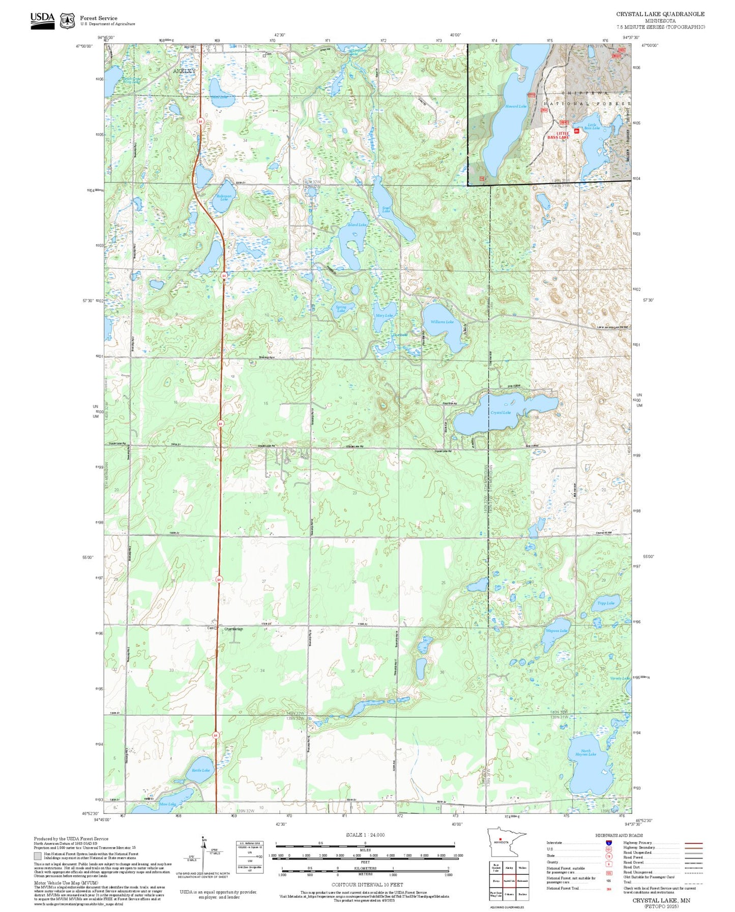 2025 Forest Service Topo Map of Crystal Lake Minnesota