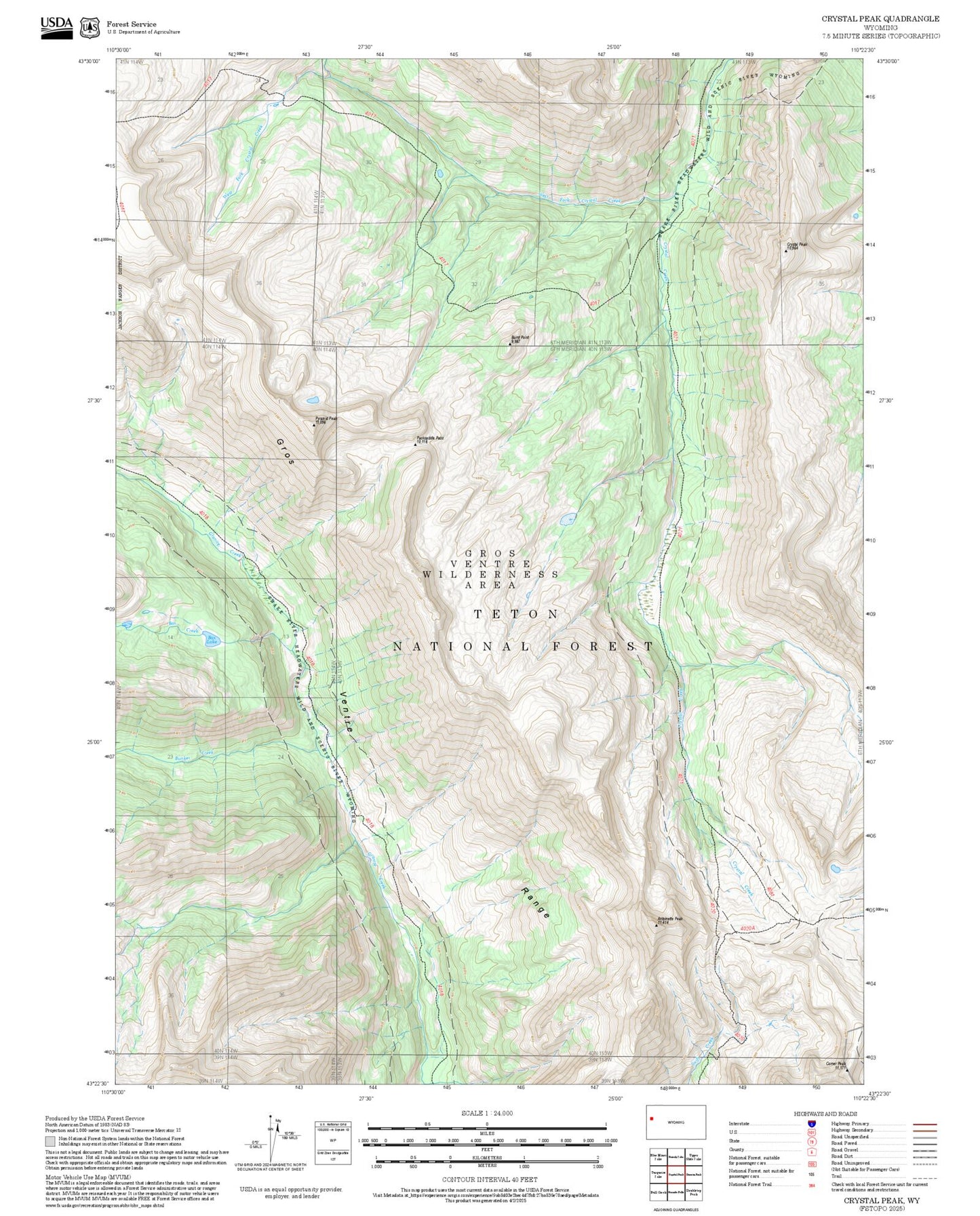2025 Forest Service Topo Map of Crystal Peak Wyoming