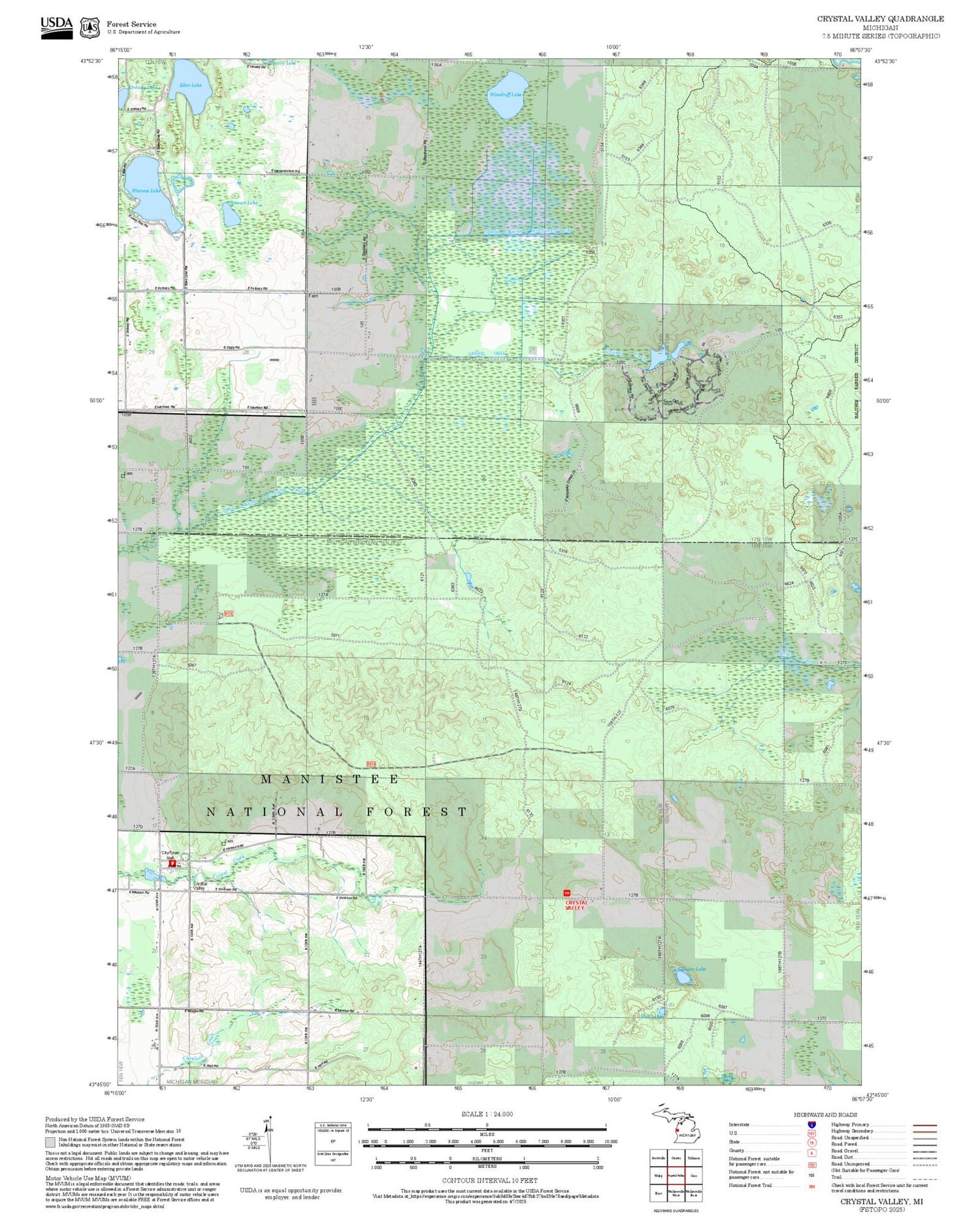 2025 Forest Service Topo Map of Crystal Valley Michigan