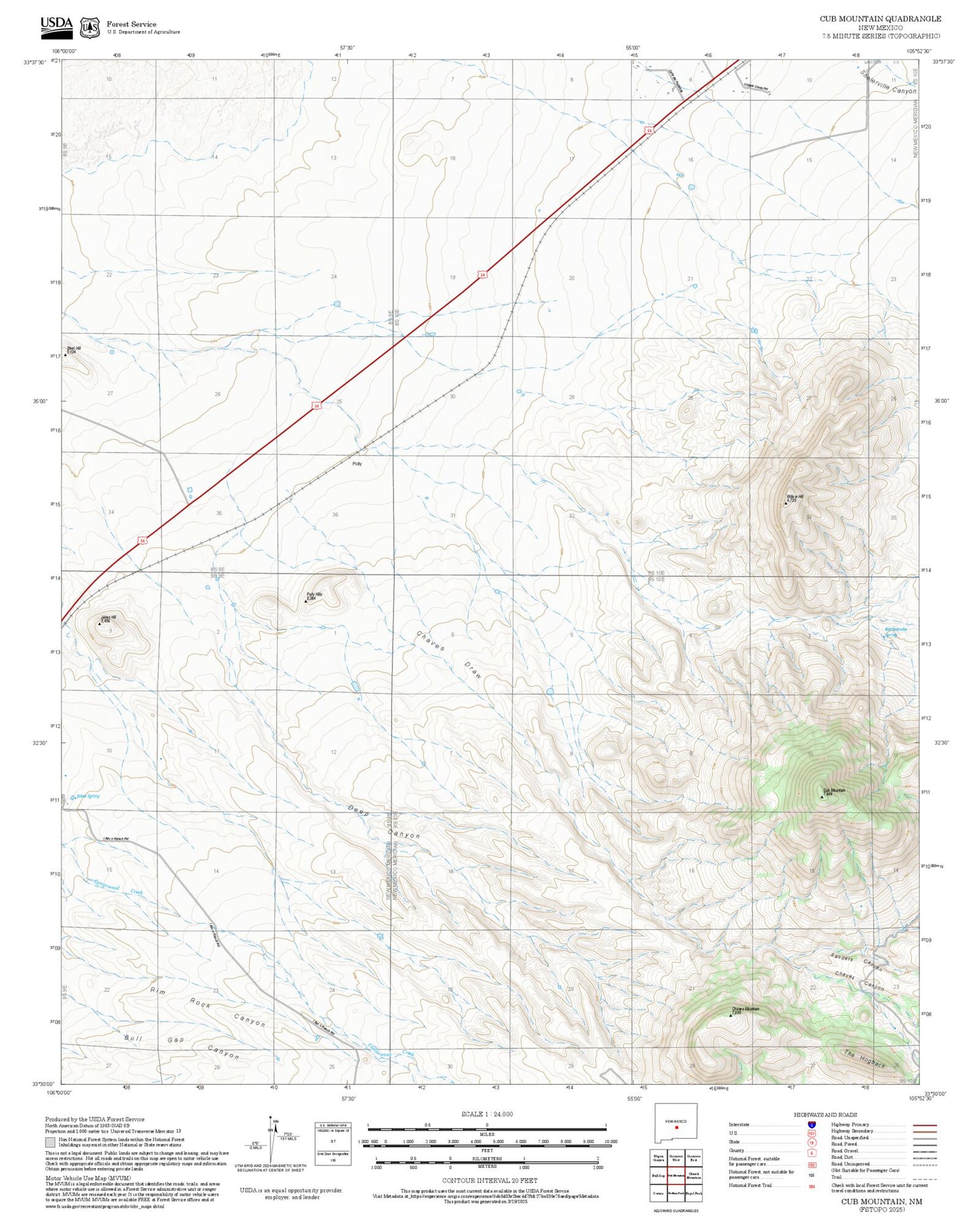 2025 Forest Service Topo Map of Cub Mountain New Mexico