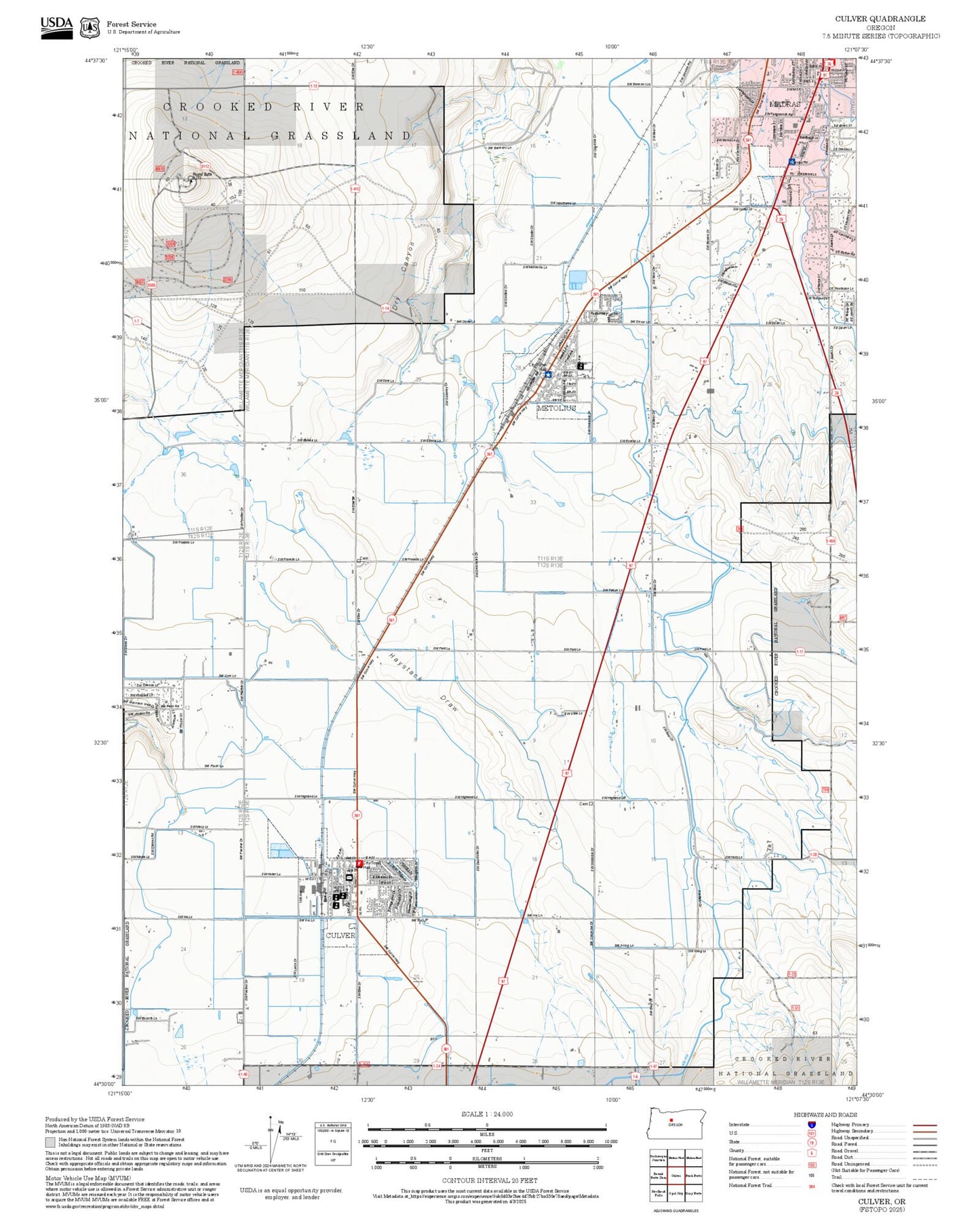2025 Forest Service Topo Map of Culver Oregon