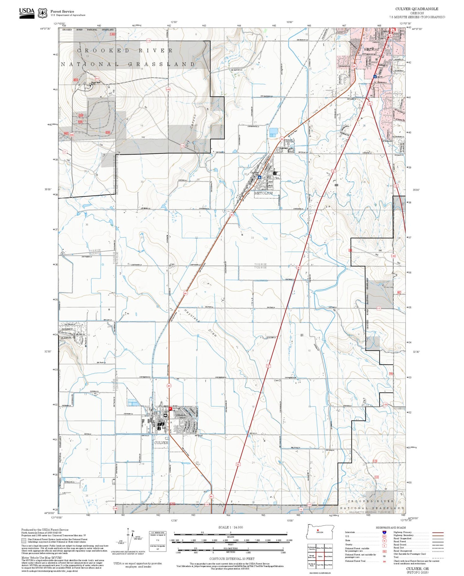 2025 Forest Service Topo Map of Culver Oregon