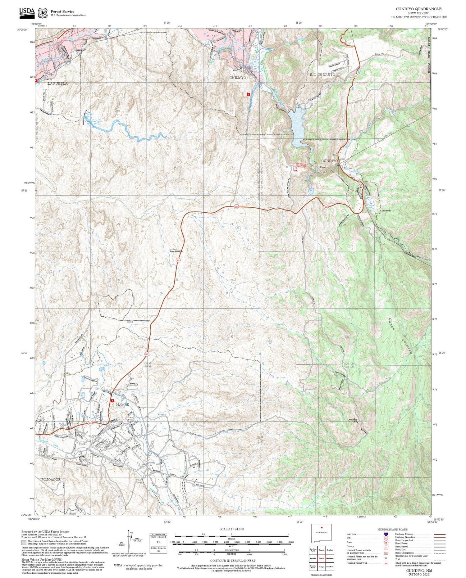 2025 Forest Service Topo Map of Cundiyo New Mexico