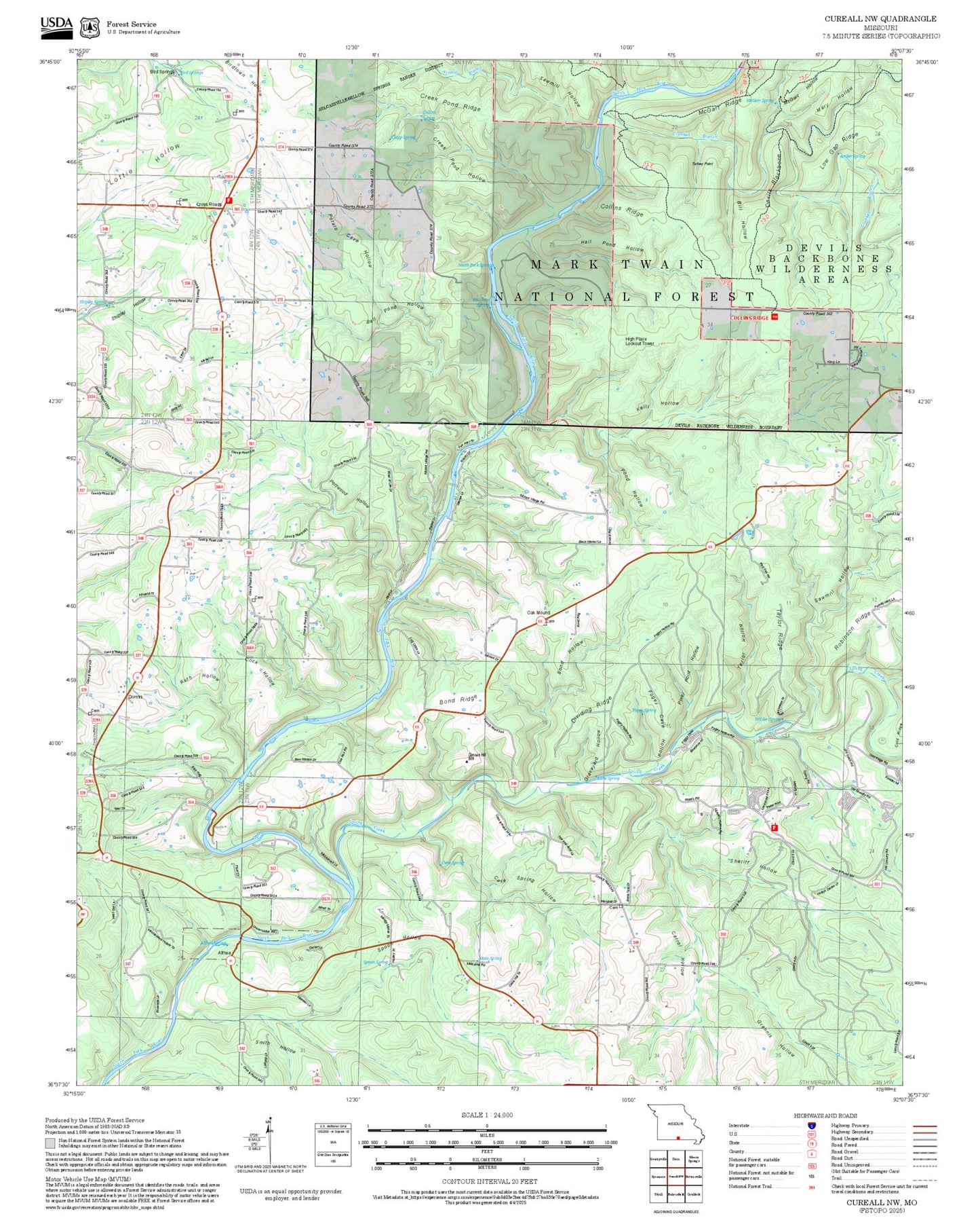 2025 Forest Service Topo Map of Cureall NW Missouri