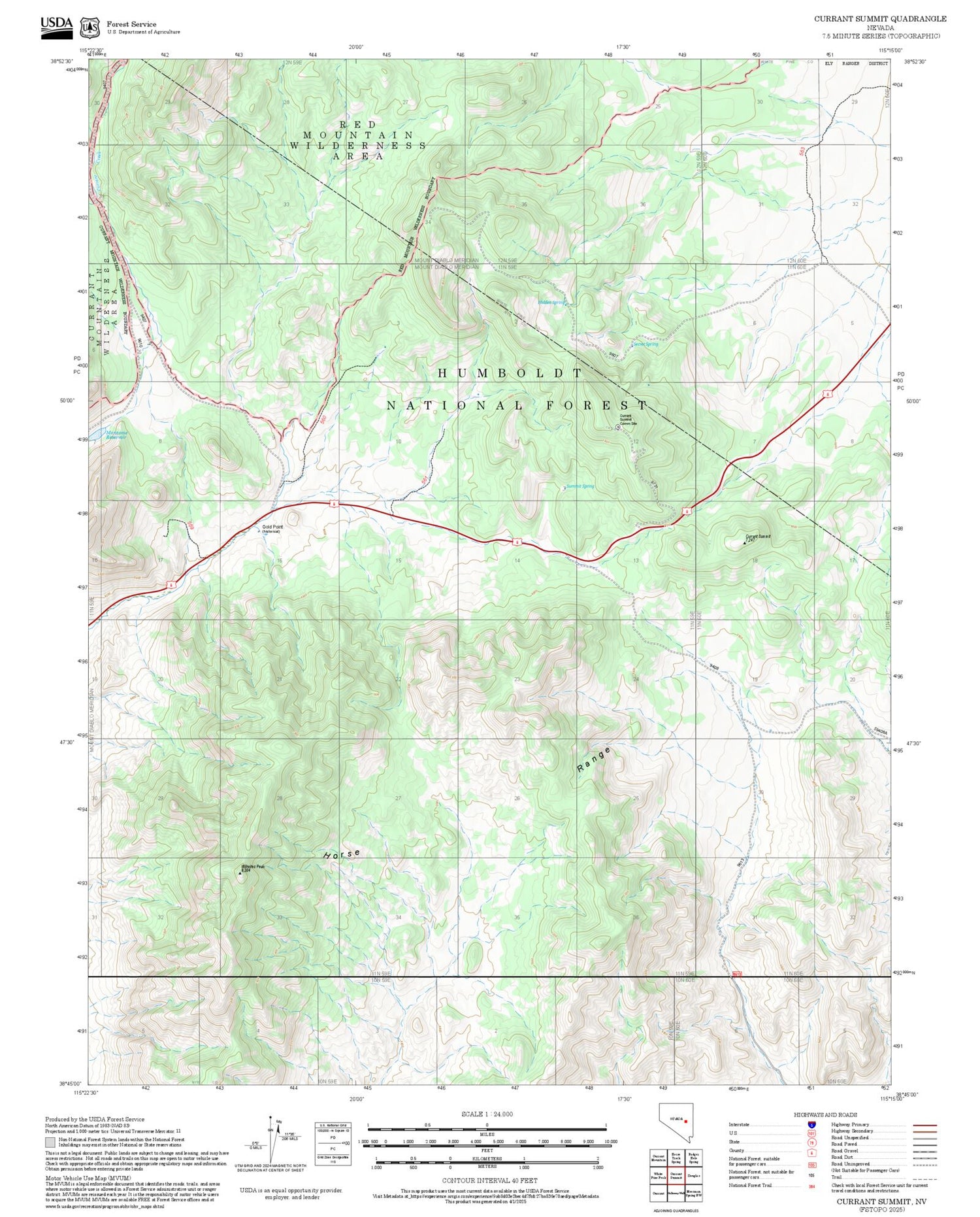 2025 Forest Service Topo Map of Currant Summit Nevada