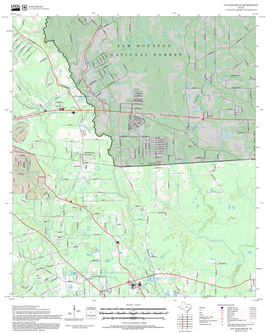 2025 Forest Service Topo Map of Cut And Shoot Texas