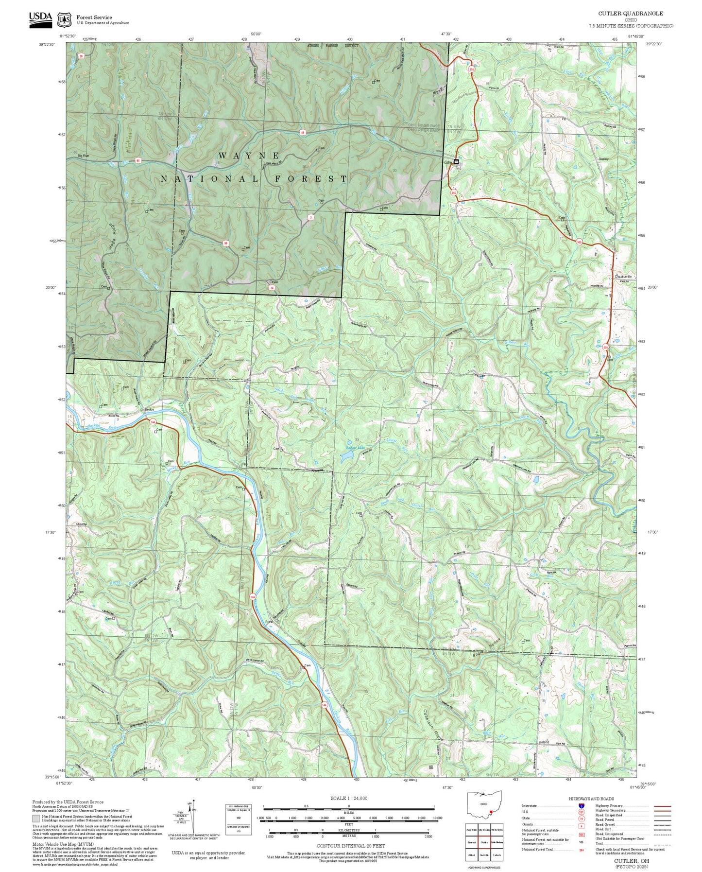2025 Forest Service Topo Map of Cutler Ohio