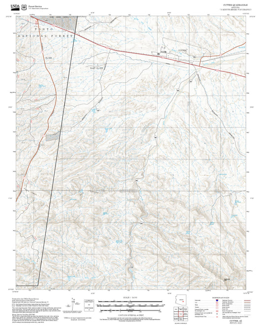 2025 Forest Service Topo Map of Cutter Arizona