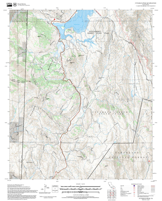 2025 Forest Service Topo Map of Cuyamaca Peak California