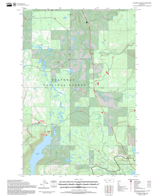 2025 Forest Service Topo Map of Cygnet Lake Montana