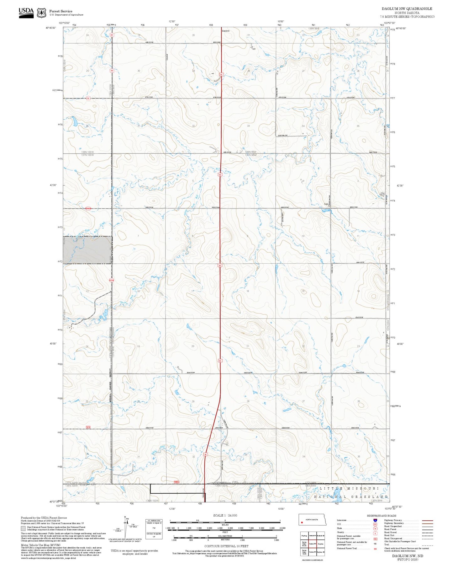 2025 Forest Service Topo Map of Daglum NW North Dakota