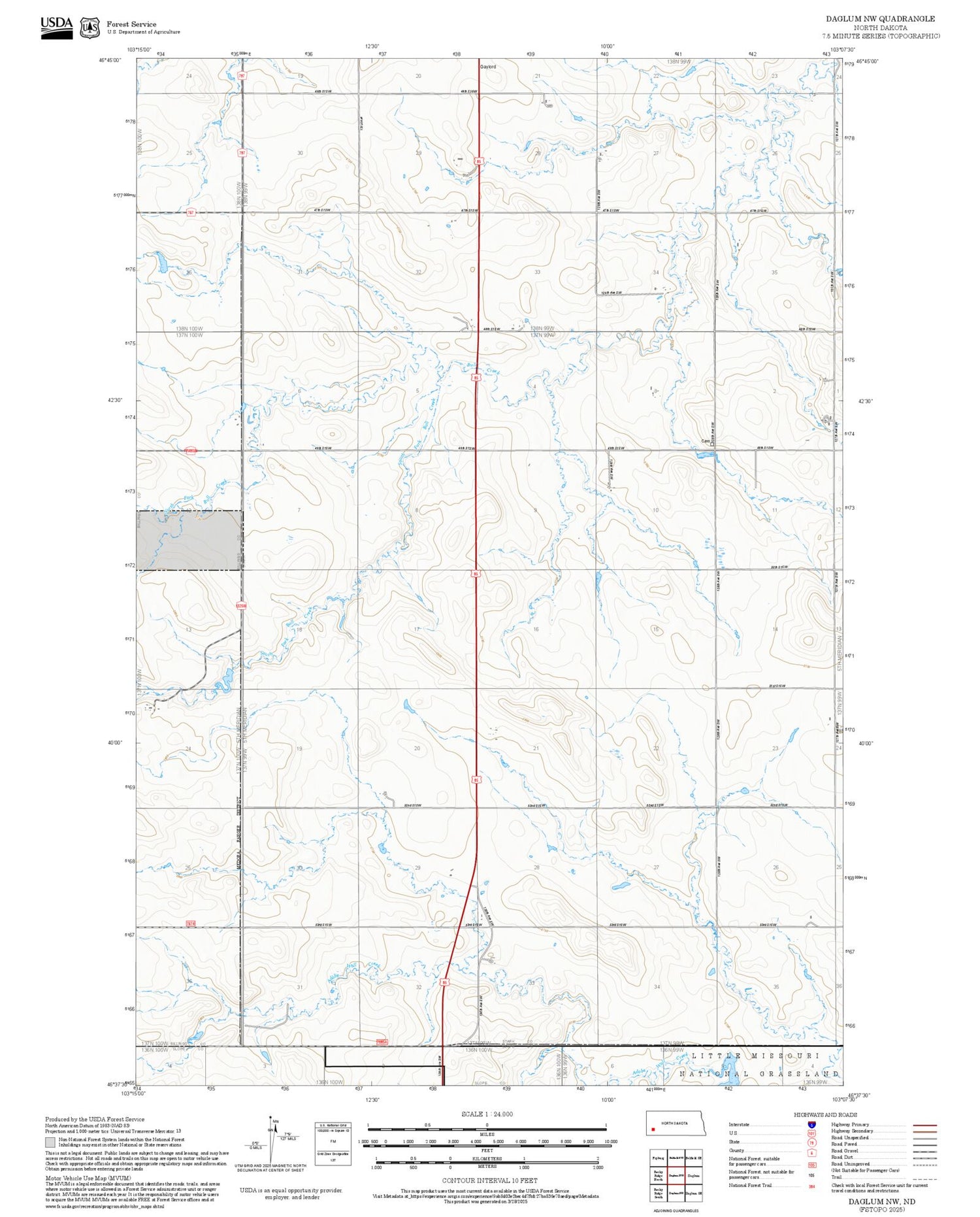 2025 Forest Service Topo Map of Daglum NW North Dakota