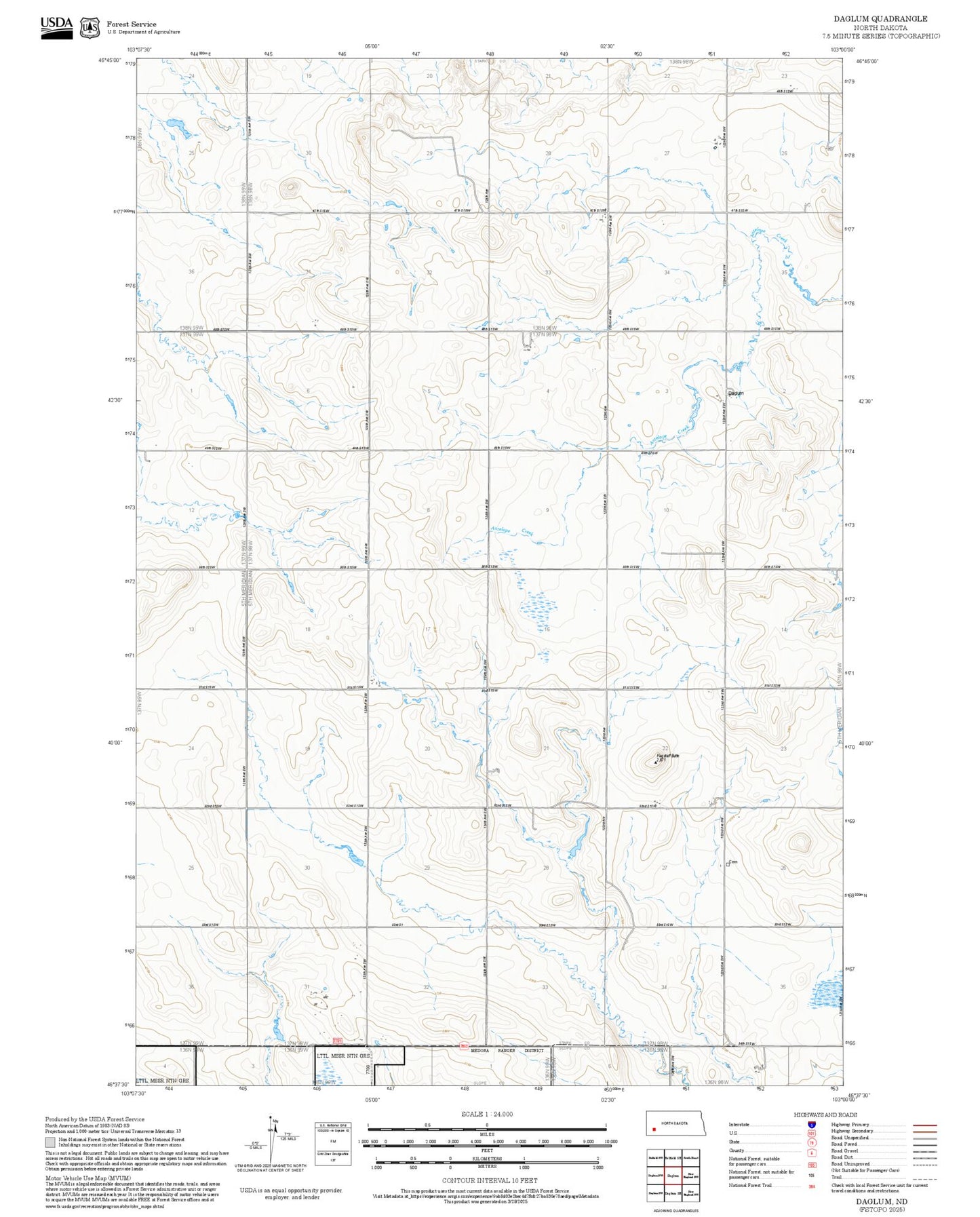 2025 Forest Service Topo Map of Daglum North Dakota