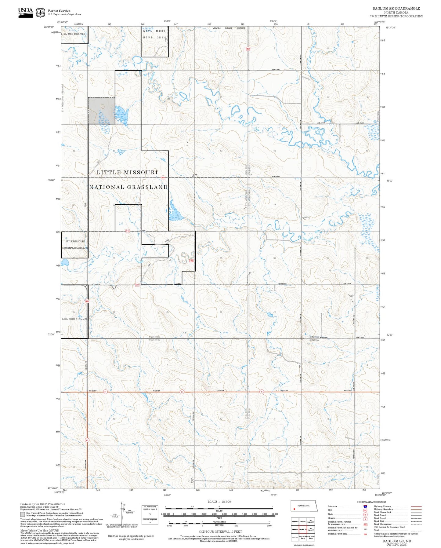 2025 Forest Service Topo Map of Daglum SE North Dakota