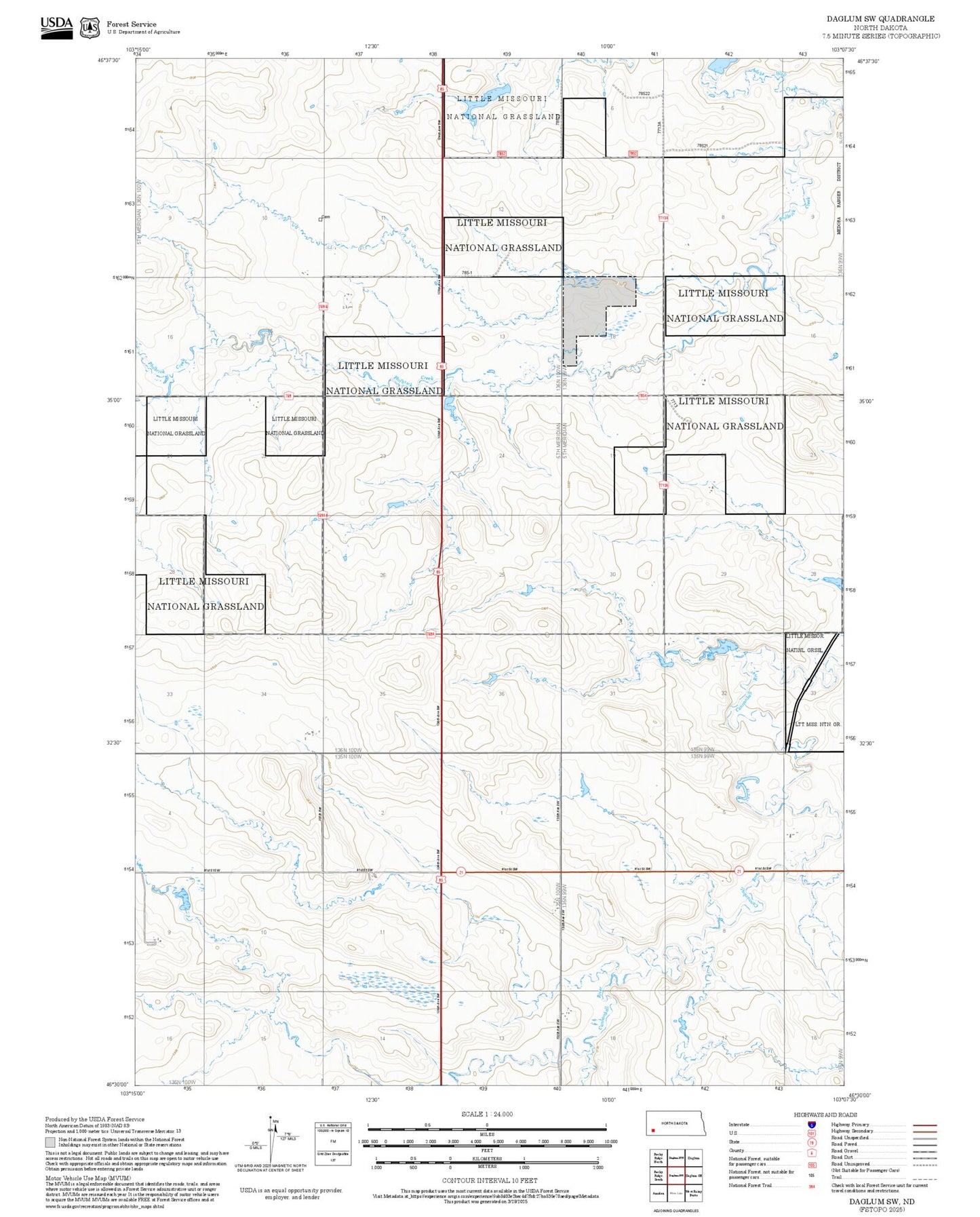 2025 Forest Service Topo Map of Daglum SW North Dakota