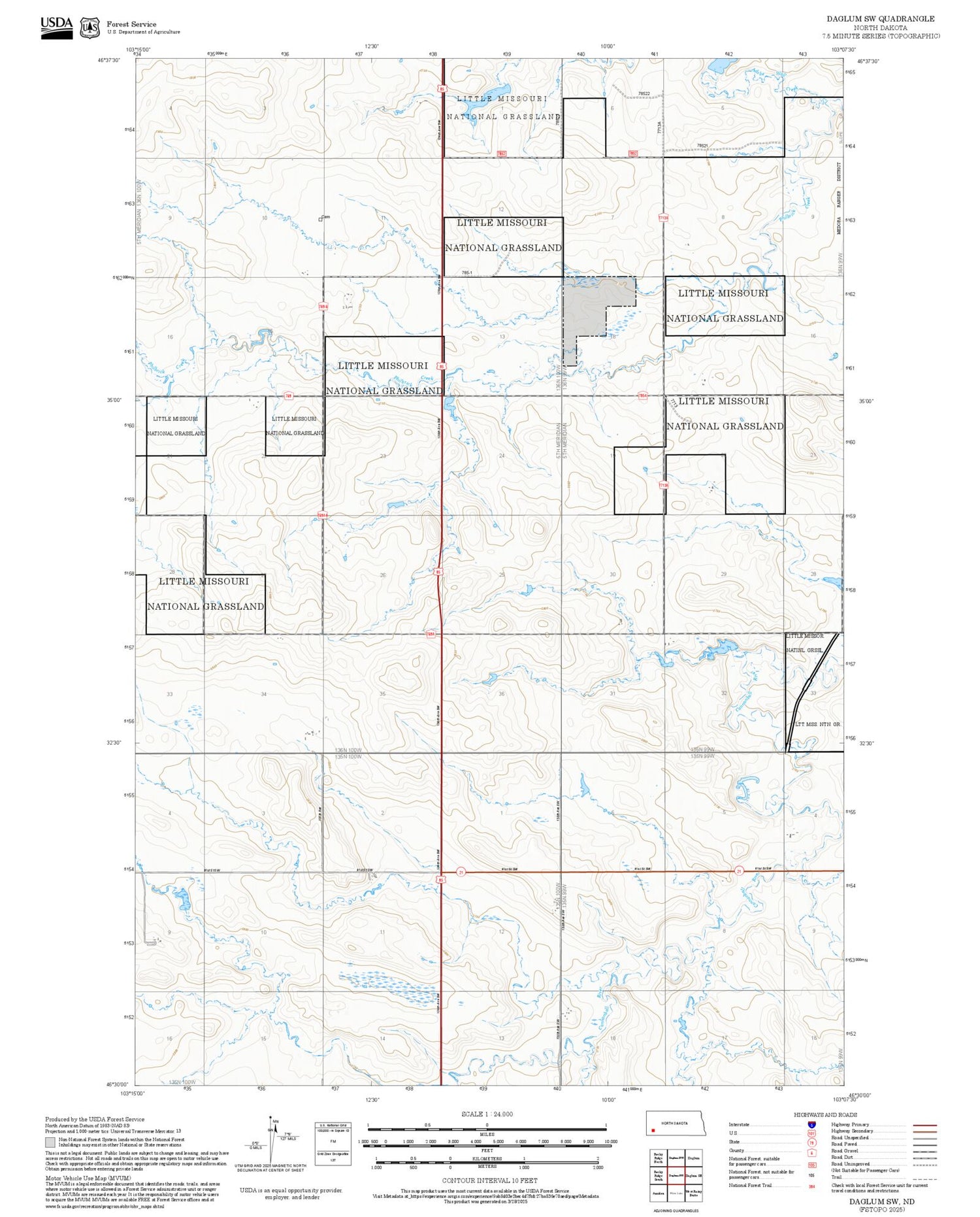 2025 Forest Service Topo Map of Daglum SW North Dakota