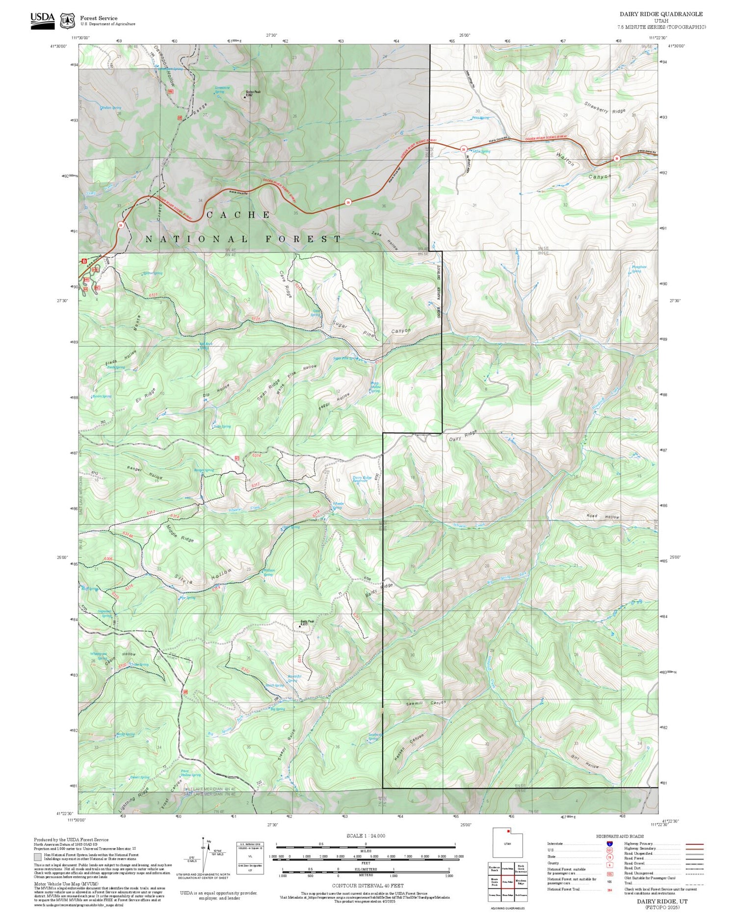 2025 Forest Service Topo Map of Dairy Ridge Utah