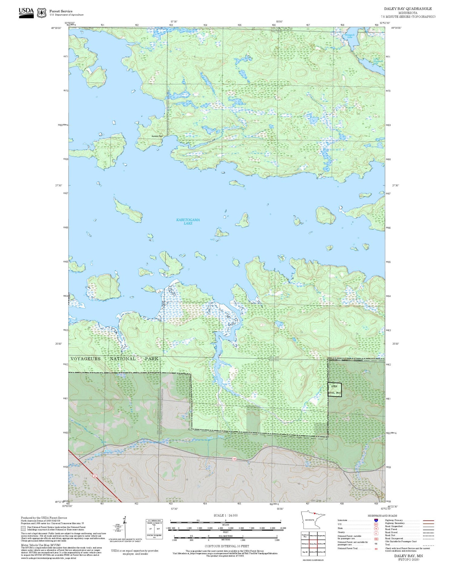 2025 Forest Service Topo Map of Daley Bay Minnesota