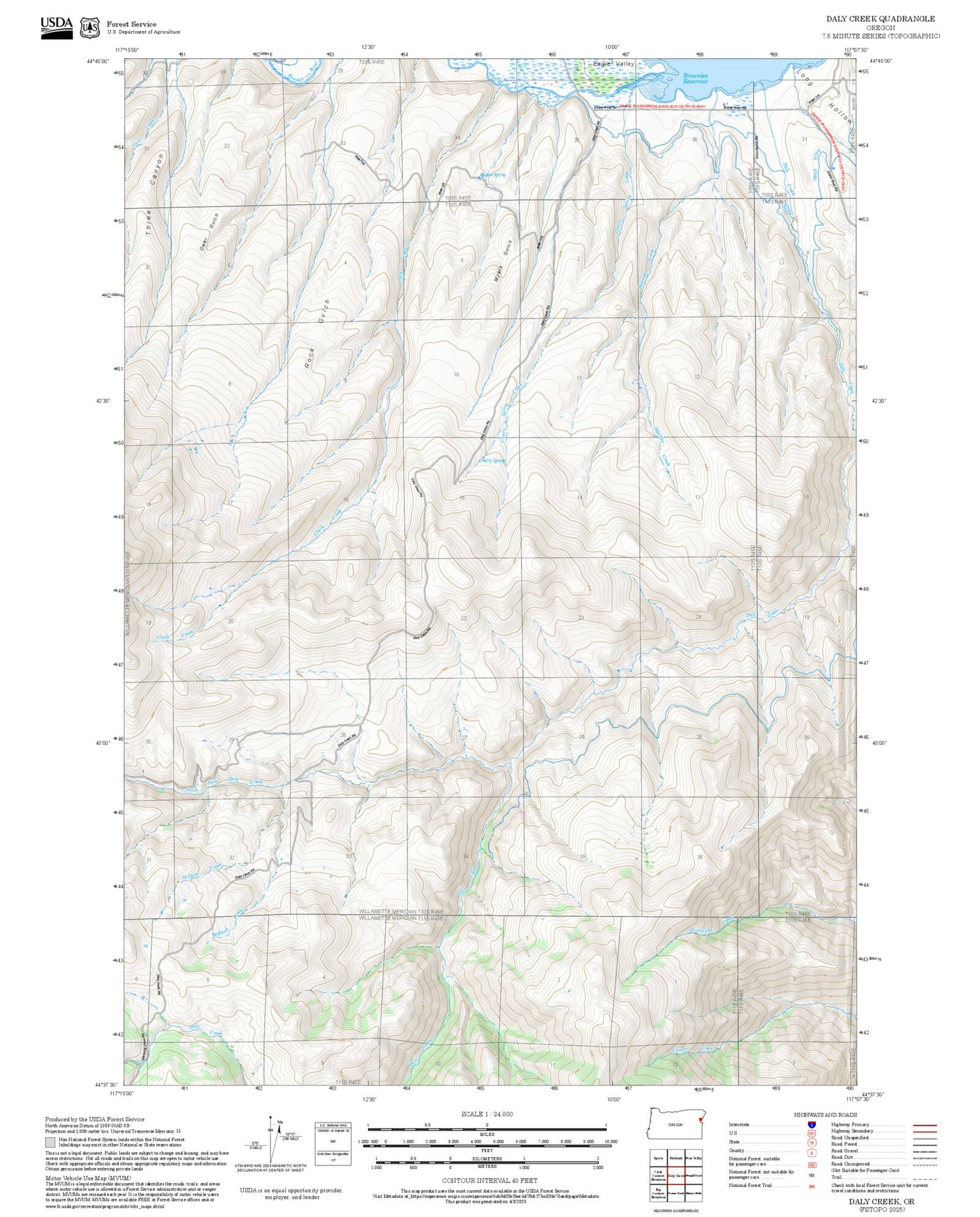 2025 Forest Service Topo Map of Daly Creek Oregon