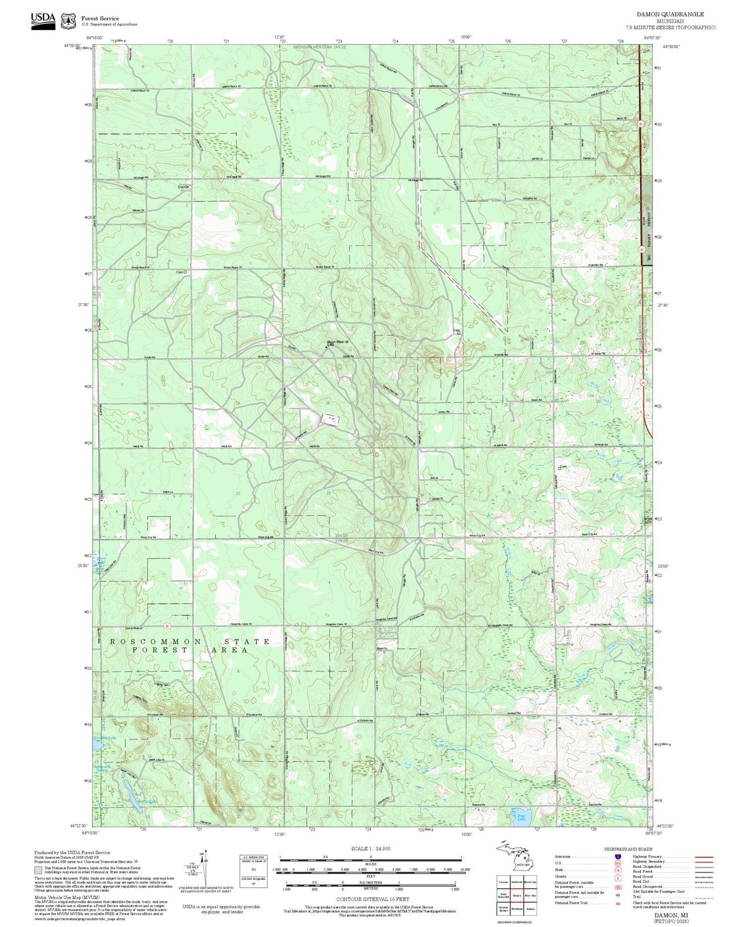 2025 Forest Service Topo Map of Damon Michigan