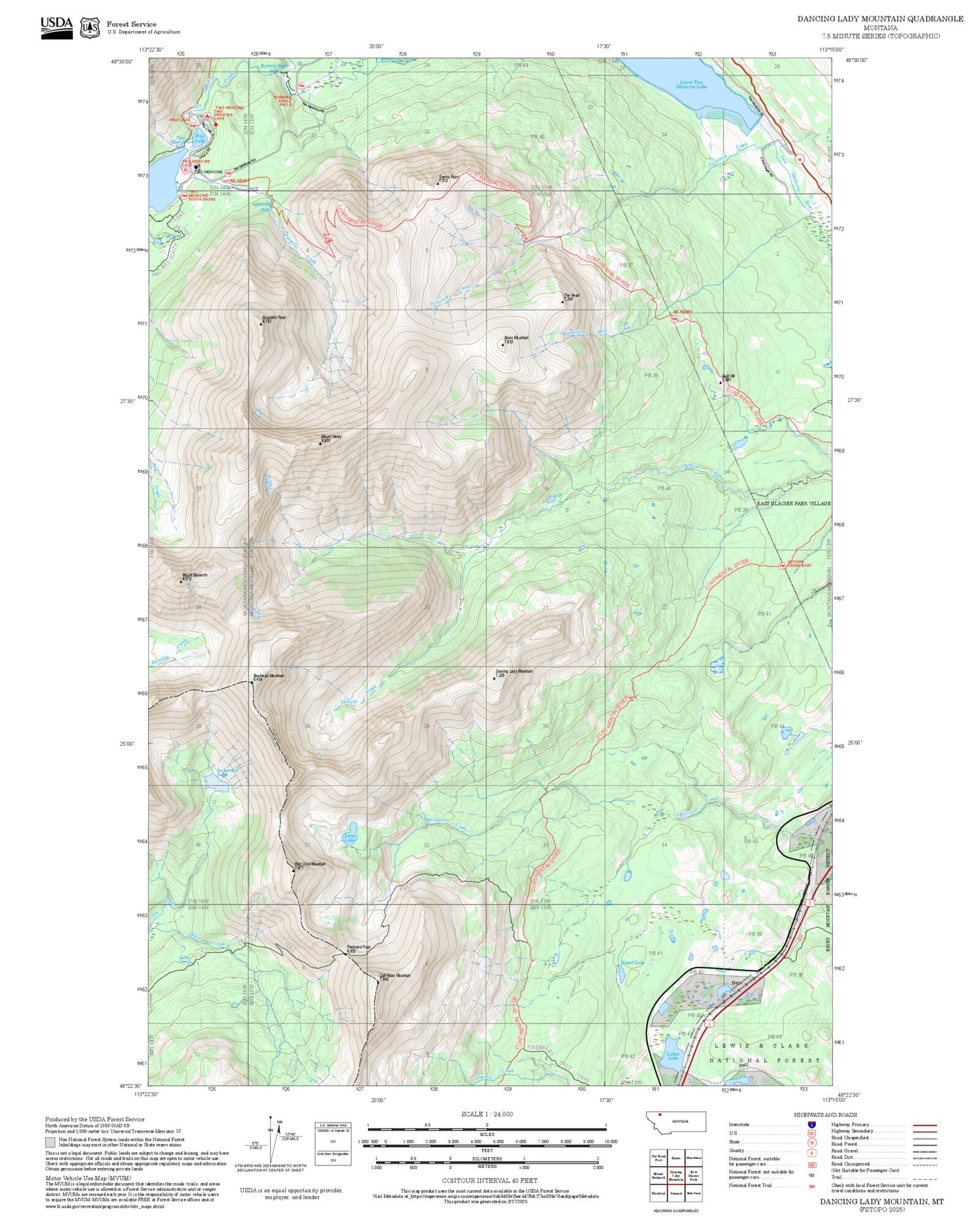 2025 Forest Service Topo Map of Dancing Lady Mountain Montana