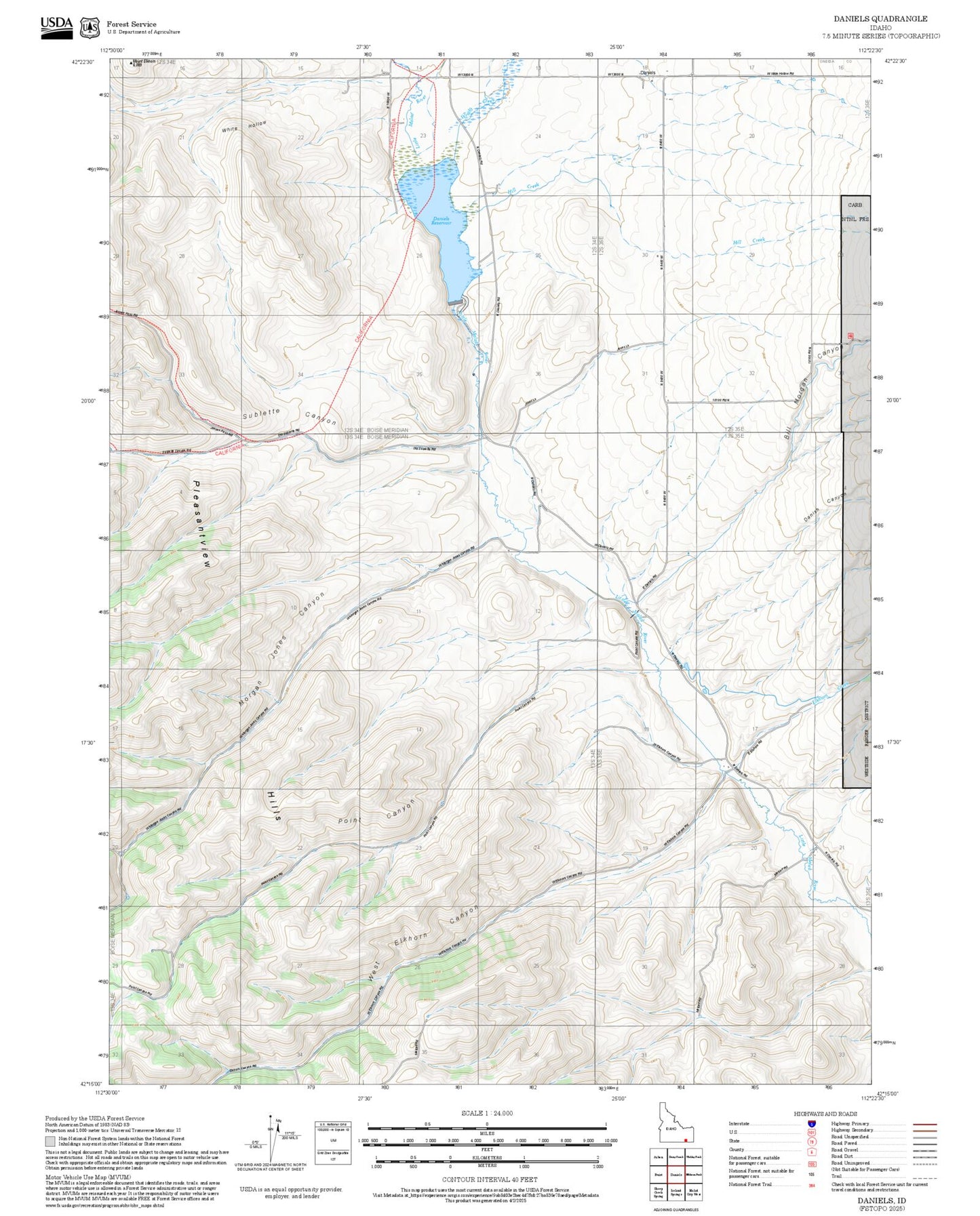 2025 Forest Service Topo Map of Daniels Idaho