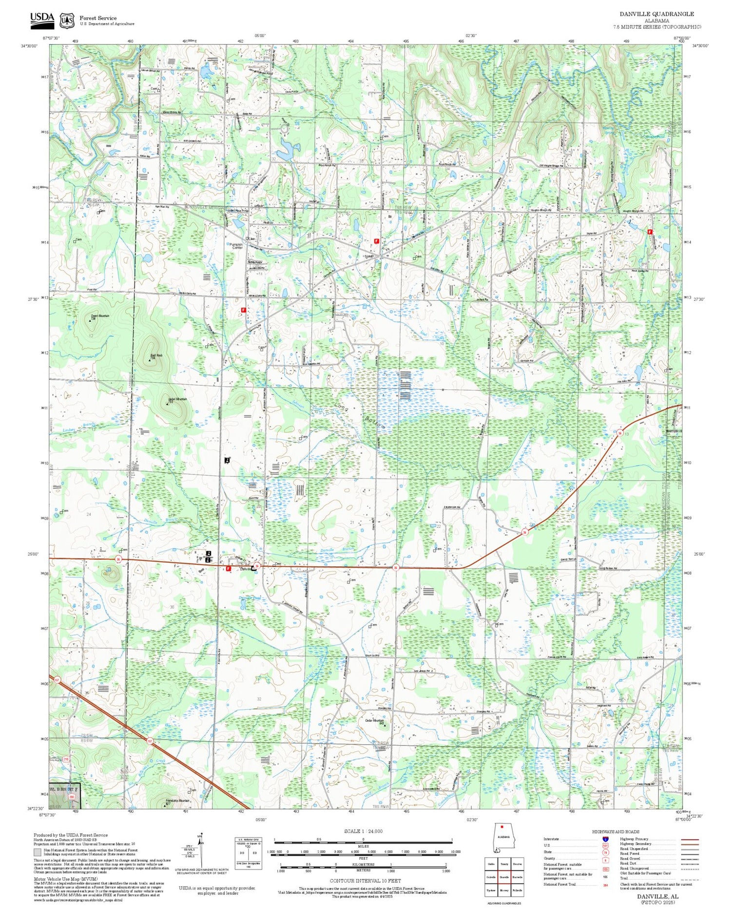 2025 Forest Service Topo Map of Danville Alabama