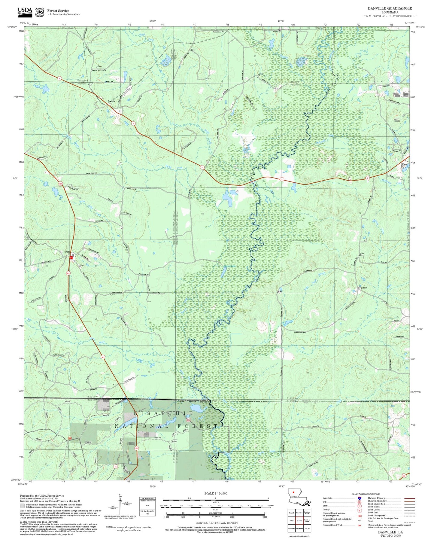 2025 Forest Service Topo Map of Danville Louisiana