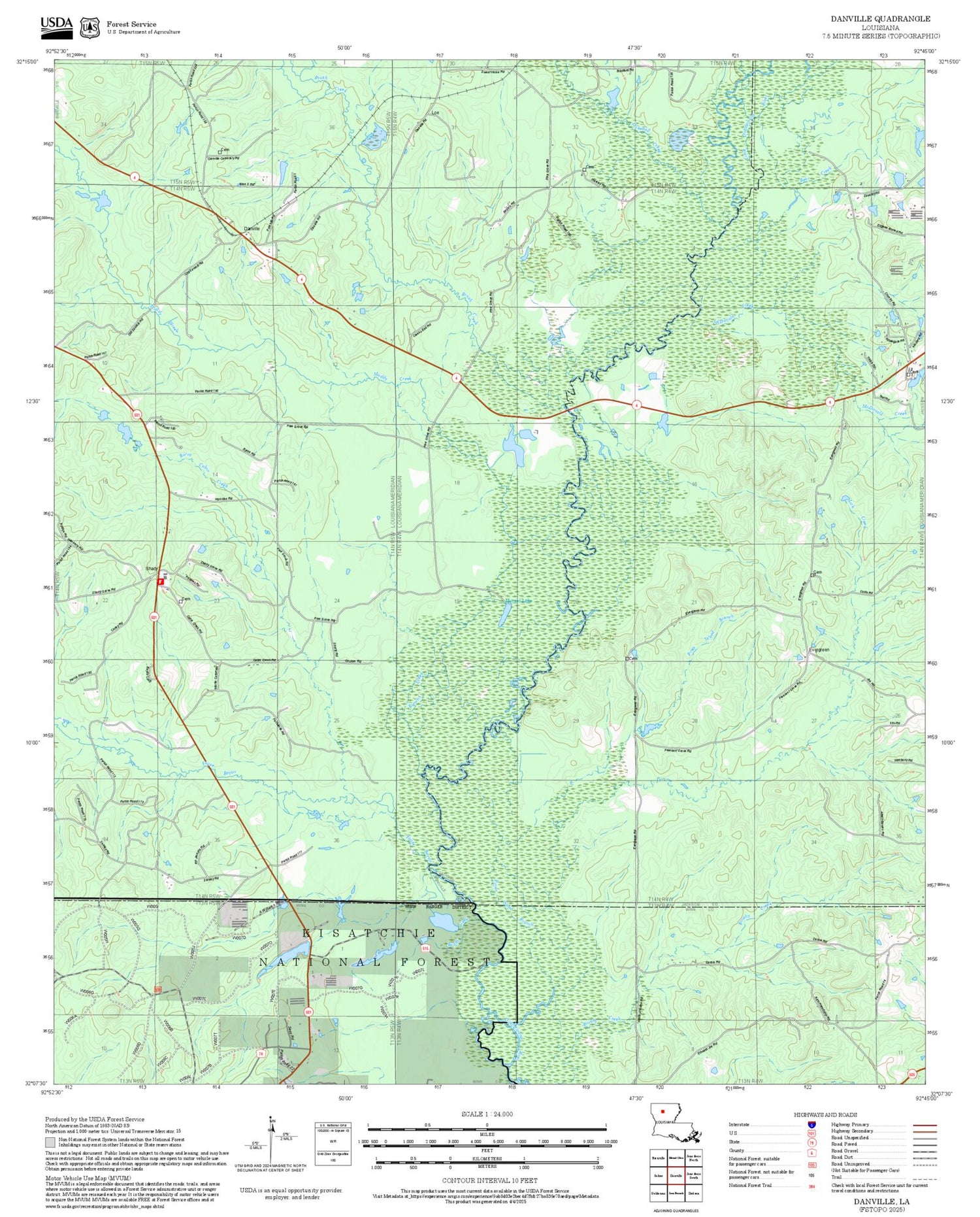 2025 Forest Service Topo Map of Danville Louisiana