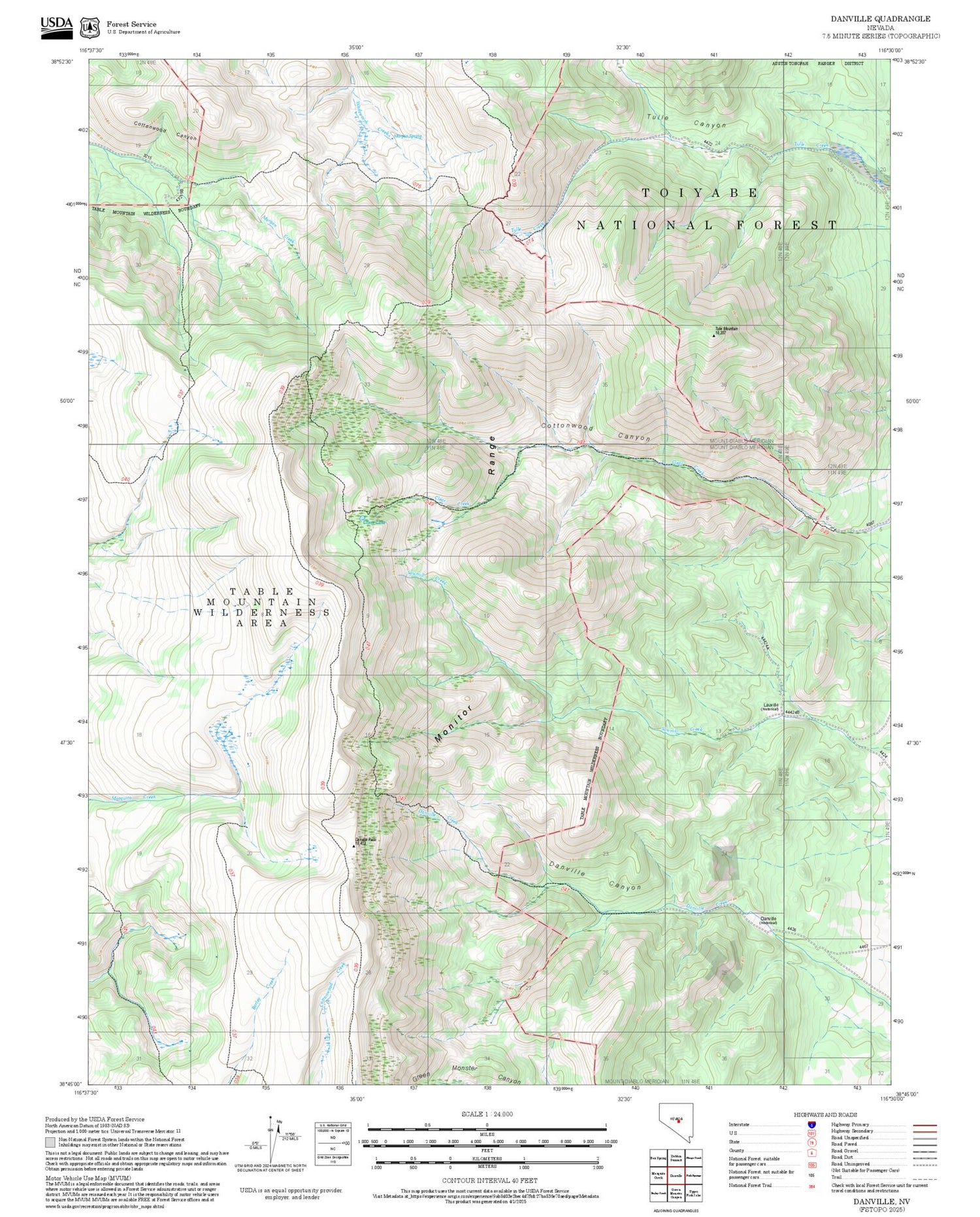 2025 Forest Service Topo Map of Danville Nevada