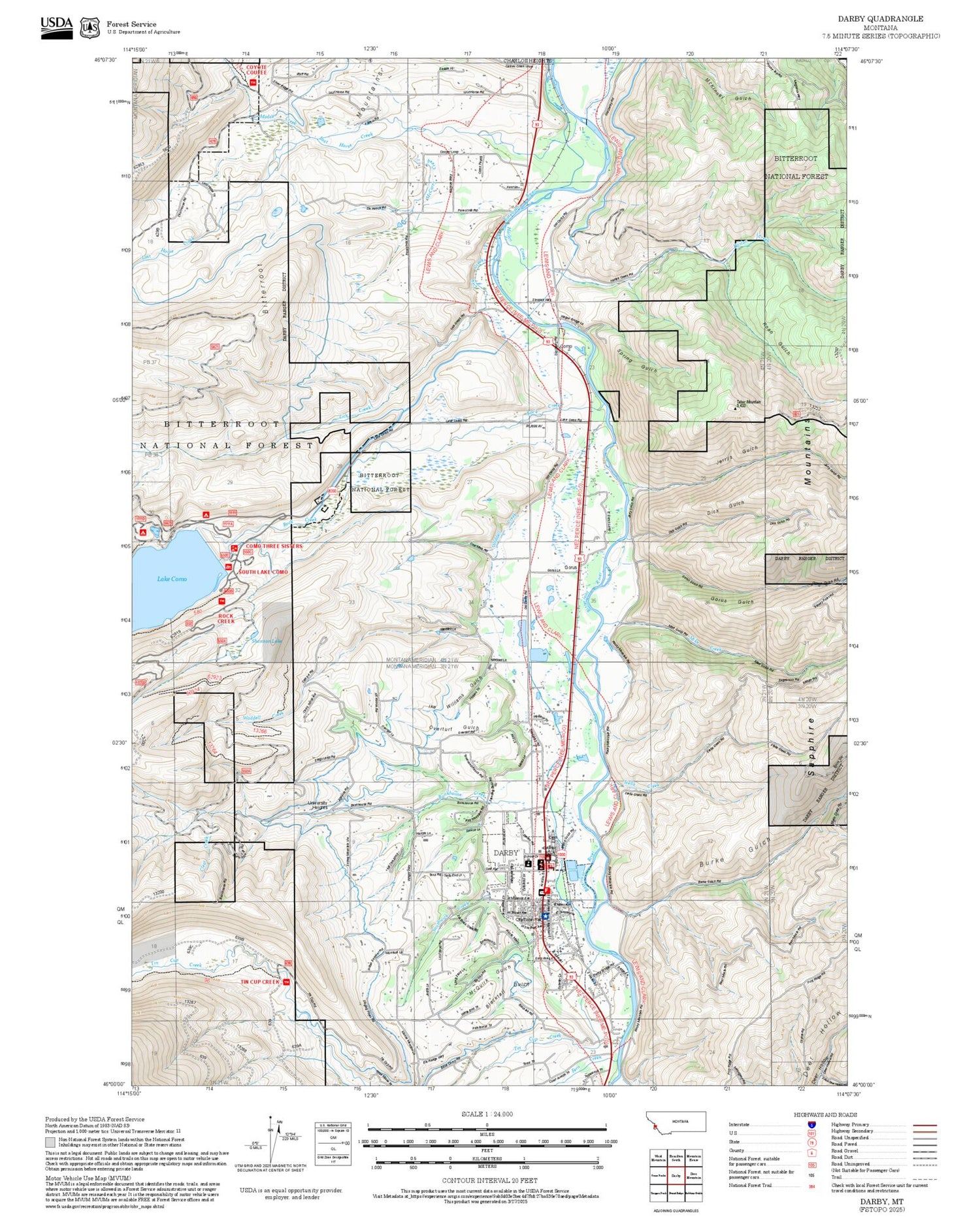 2025 Forest Service Topo Map of Darby Montana