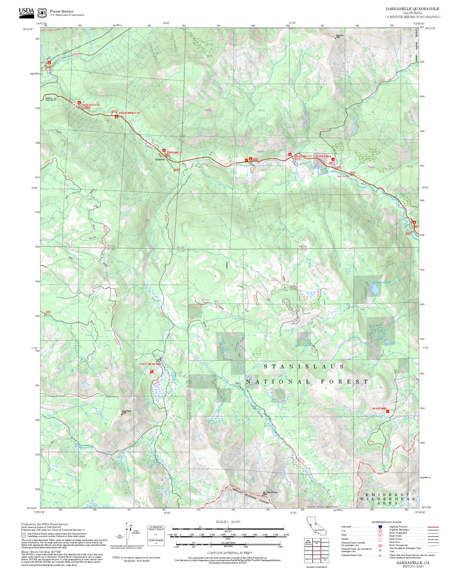 2025 Forest Service Topo Map of Dardanelle California – MyTopo Map Store