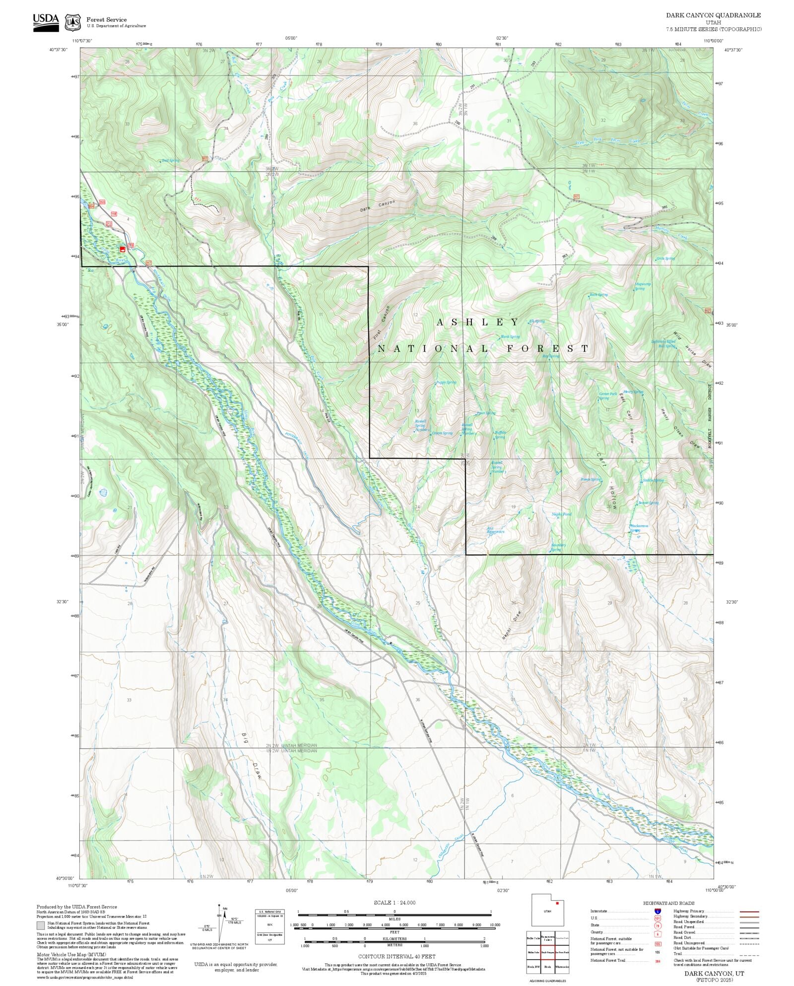2025 Forest Service Topo Map of Dark Canyon Utah – MyTopo Map Store
