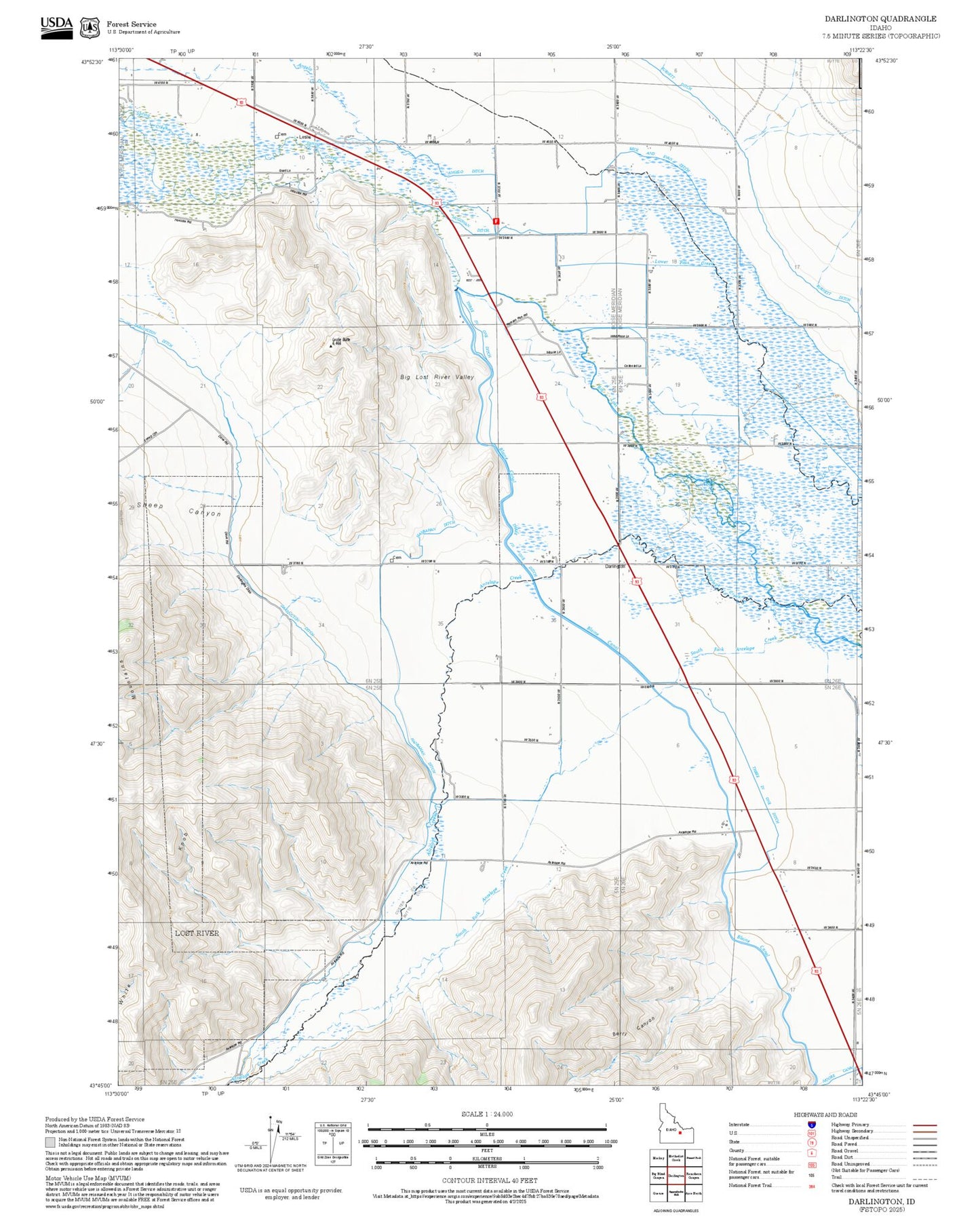 2025 Forest Service Topo Map of Darlington Idaho