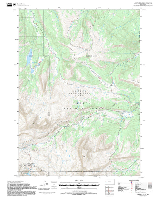 2025 Forest Service Topo Map of Darwin Peak Wyoming